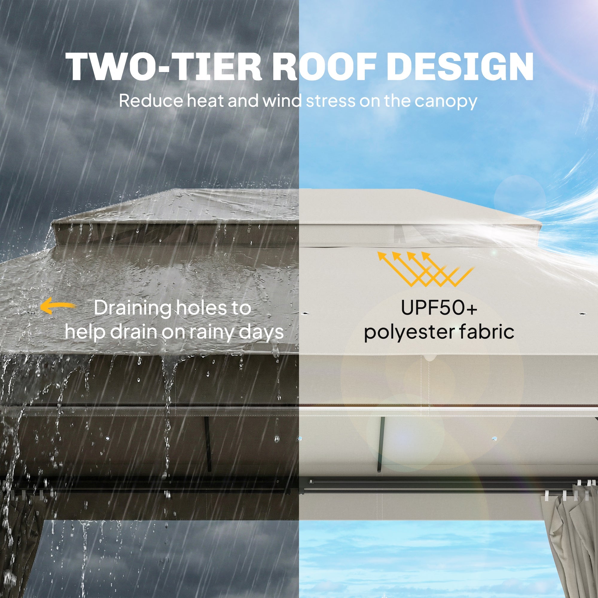 Outsunny 3 x 4 m Outdoor Garden Gazebo with Netting and Curtains, UPF50+ Patio Gazebo Permanent Pavilion Canopy, Beige