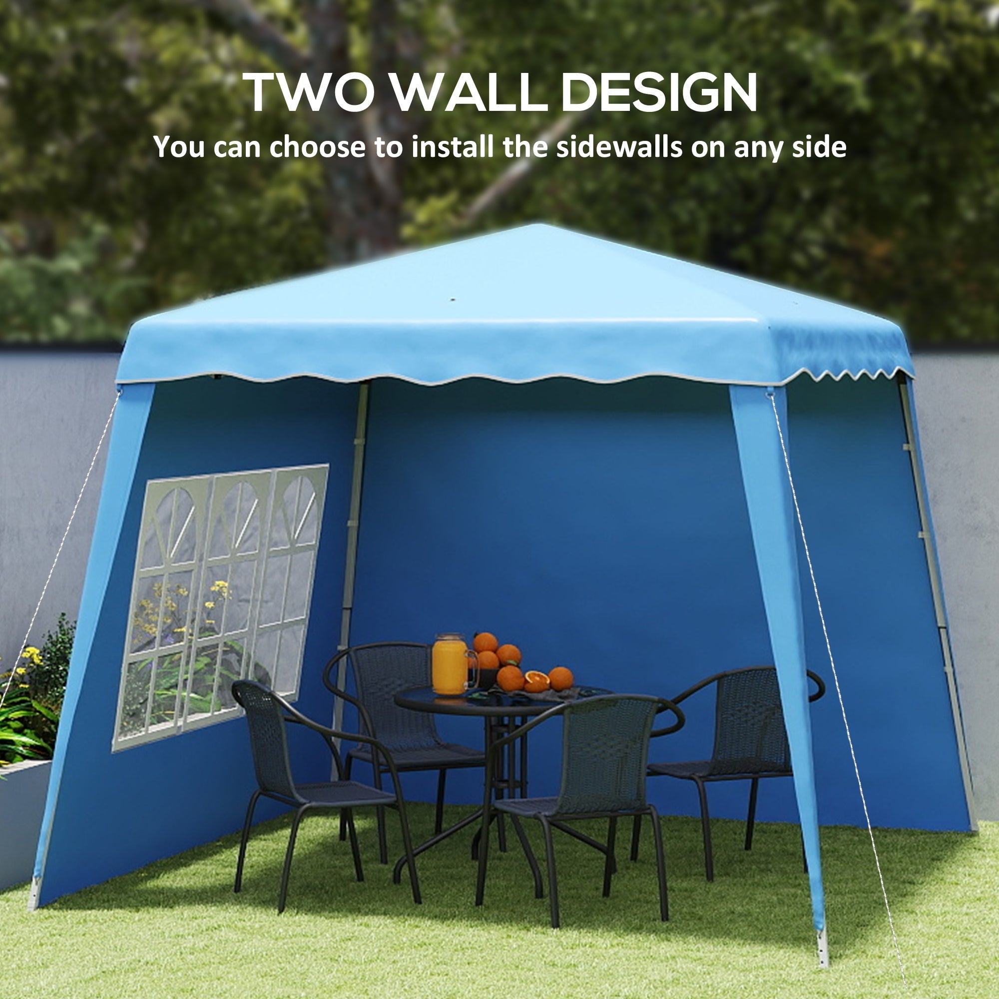 Outsunny 2.4 x 2.4m Two Wall Pop Up Gazebo - Blue