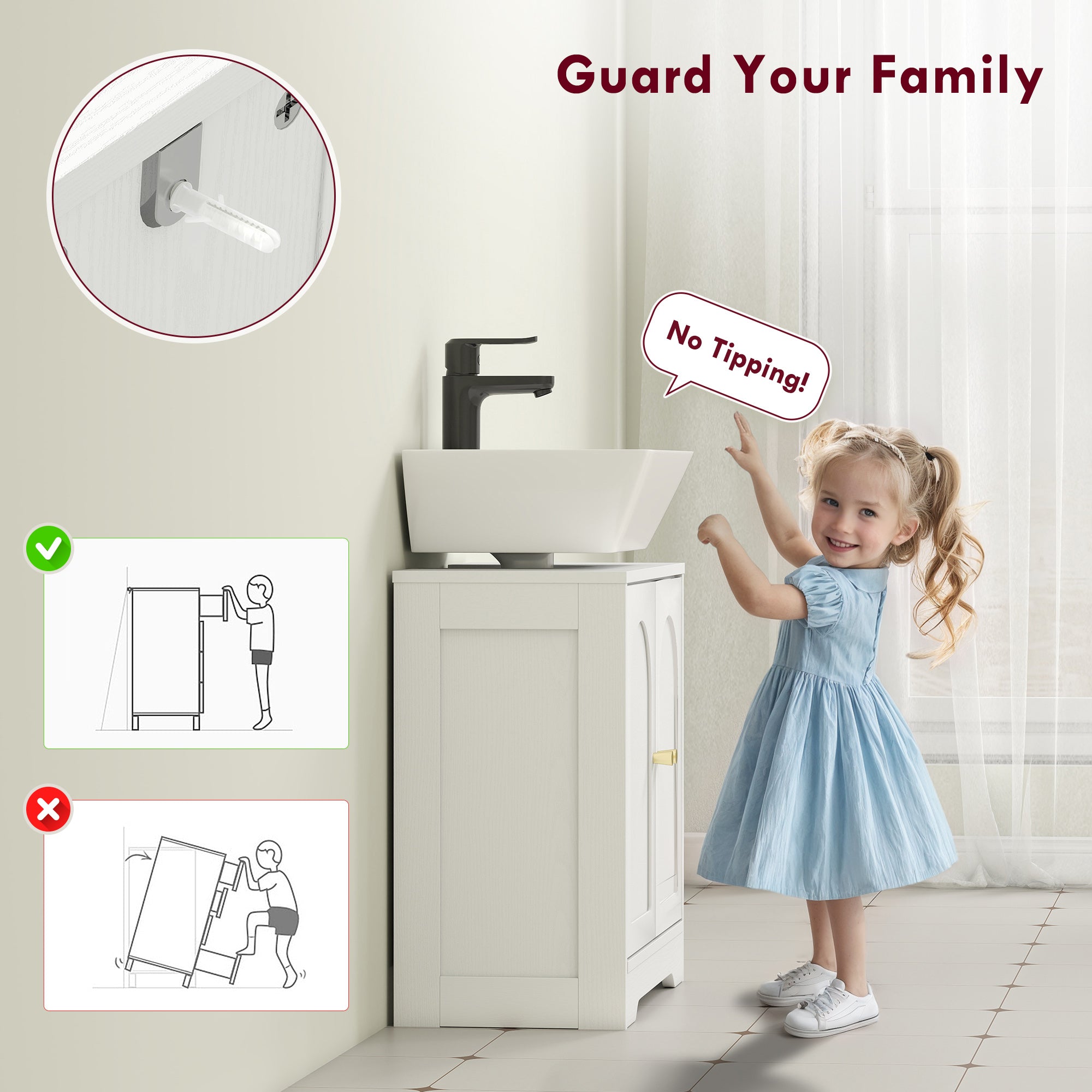 HOMCOM Under Sink Bathroom Cabinet with 2 Arch Doors - White