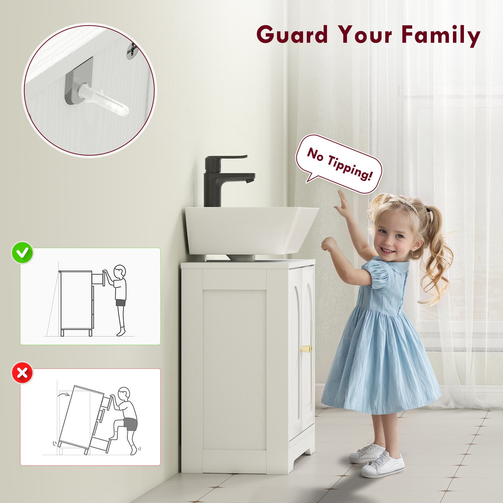 HOMCOM Under Sink Bathroom Cabinet with 2 Arch Doors - White