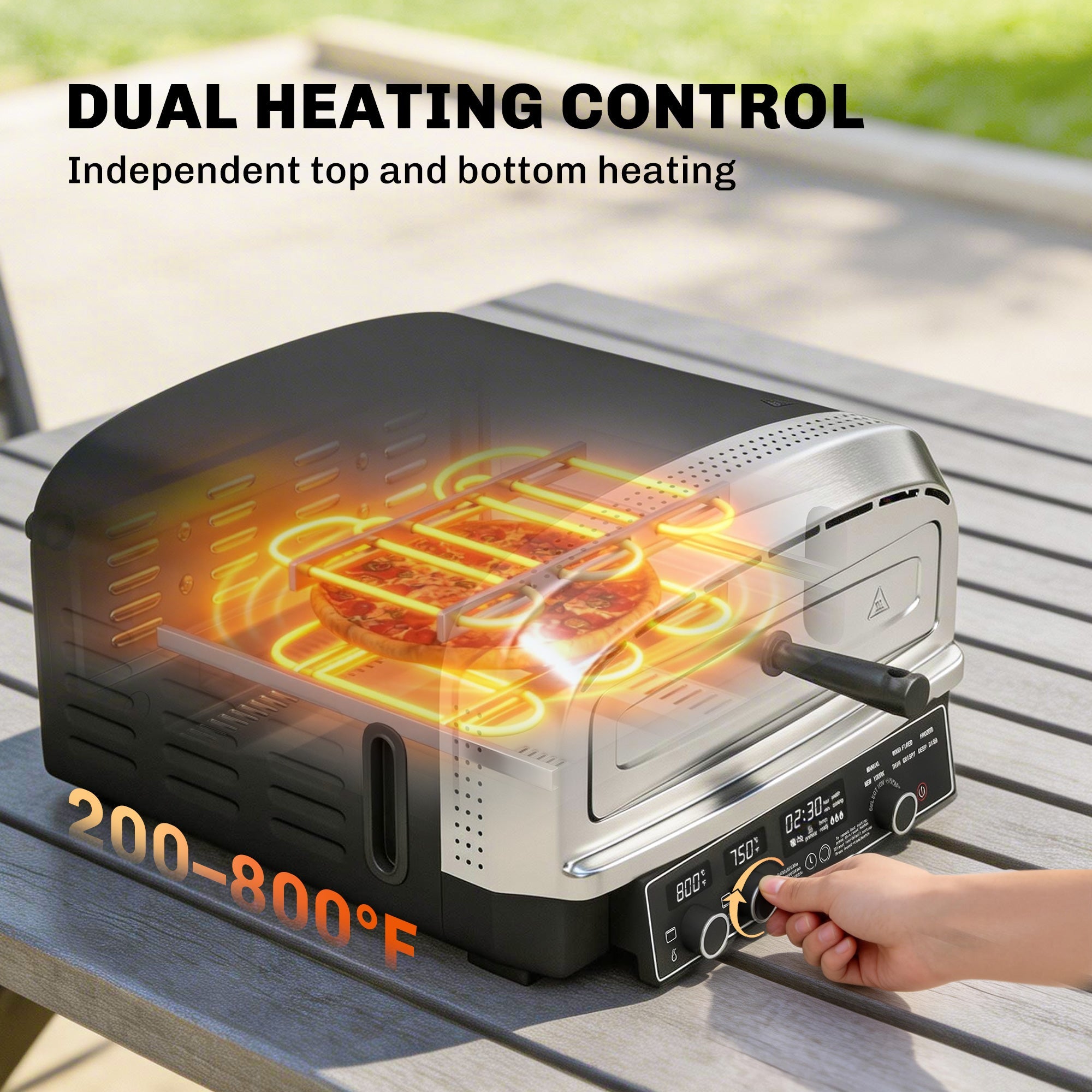 Outsunny Outdoor Pizza Oven Dual Heat Control 6 Presets Electric Pizza Maker with 37 cm Stone and Peel