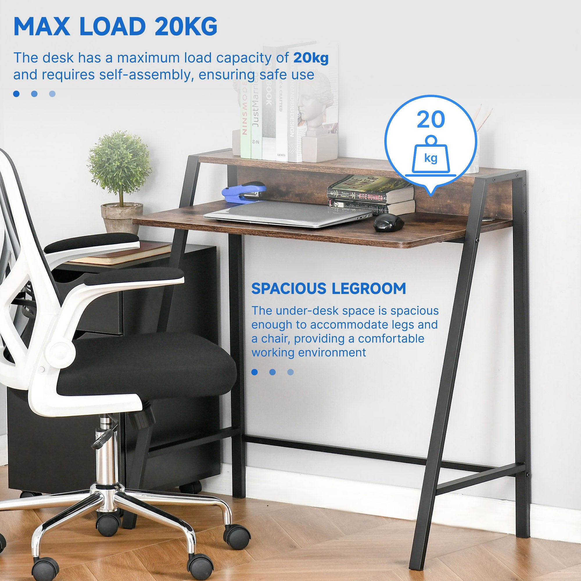 HOMCOM Writing Desk Computer Table Home Office PC Laptop Workstation Storage Shelf 84L x 45W cm Rustic Brown