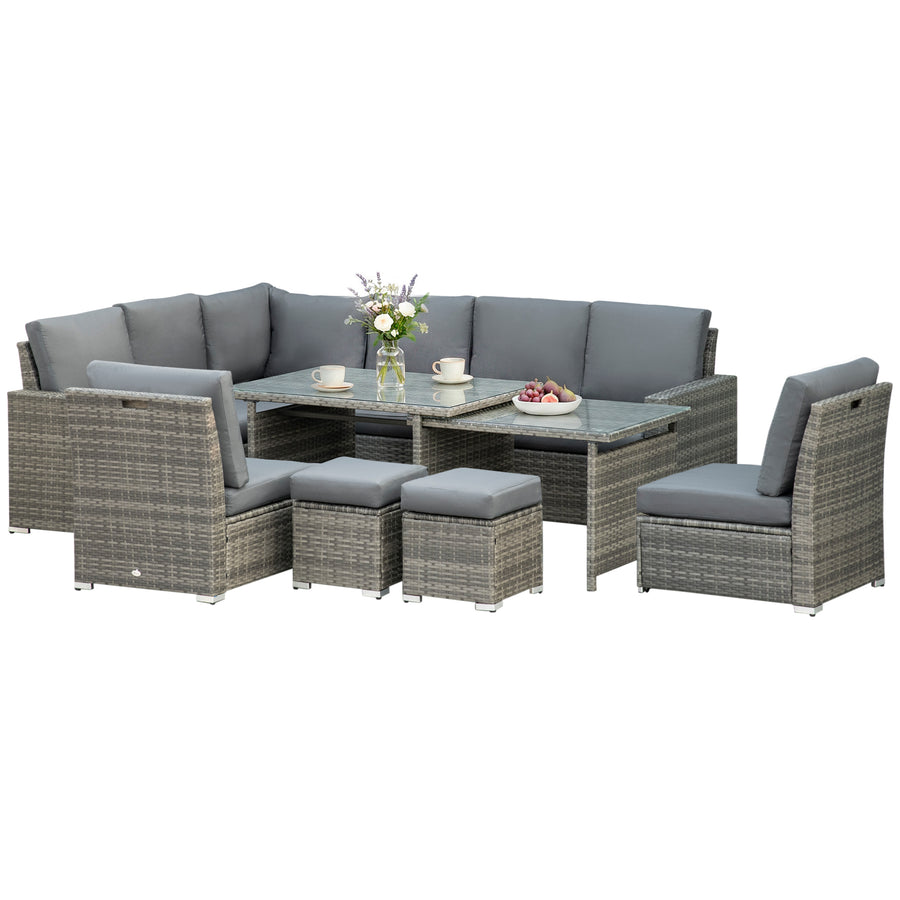 Outsunny Seven-Piece Rattan Garden Sofa Set, with Expanding Table - Grey