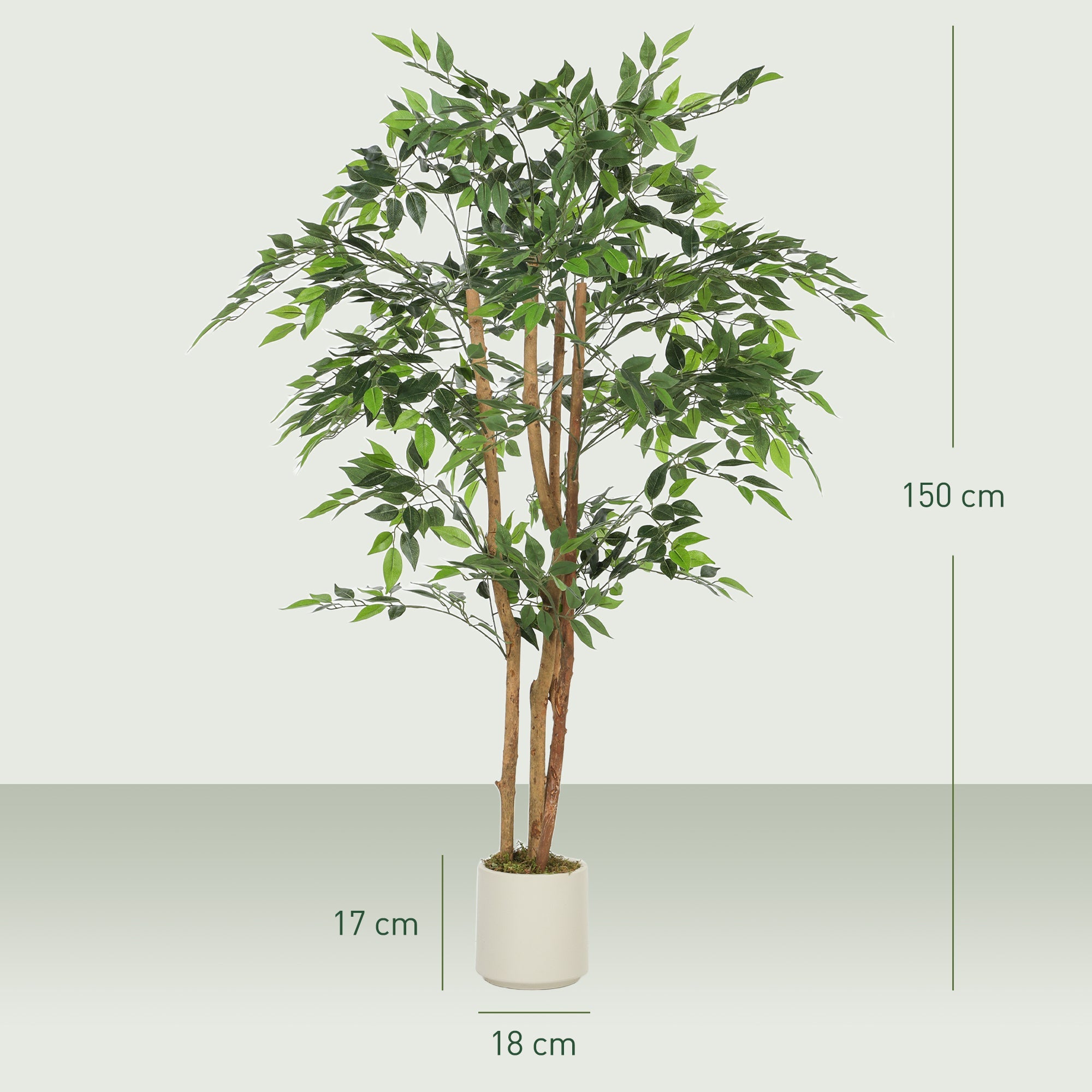 HOMCOM 150cm Artificial Ficus Tree, Fake Potted Tree with Solid Wood Trunk and Pot for Indoor, Green