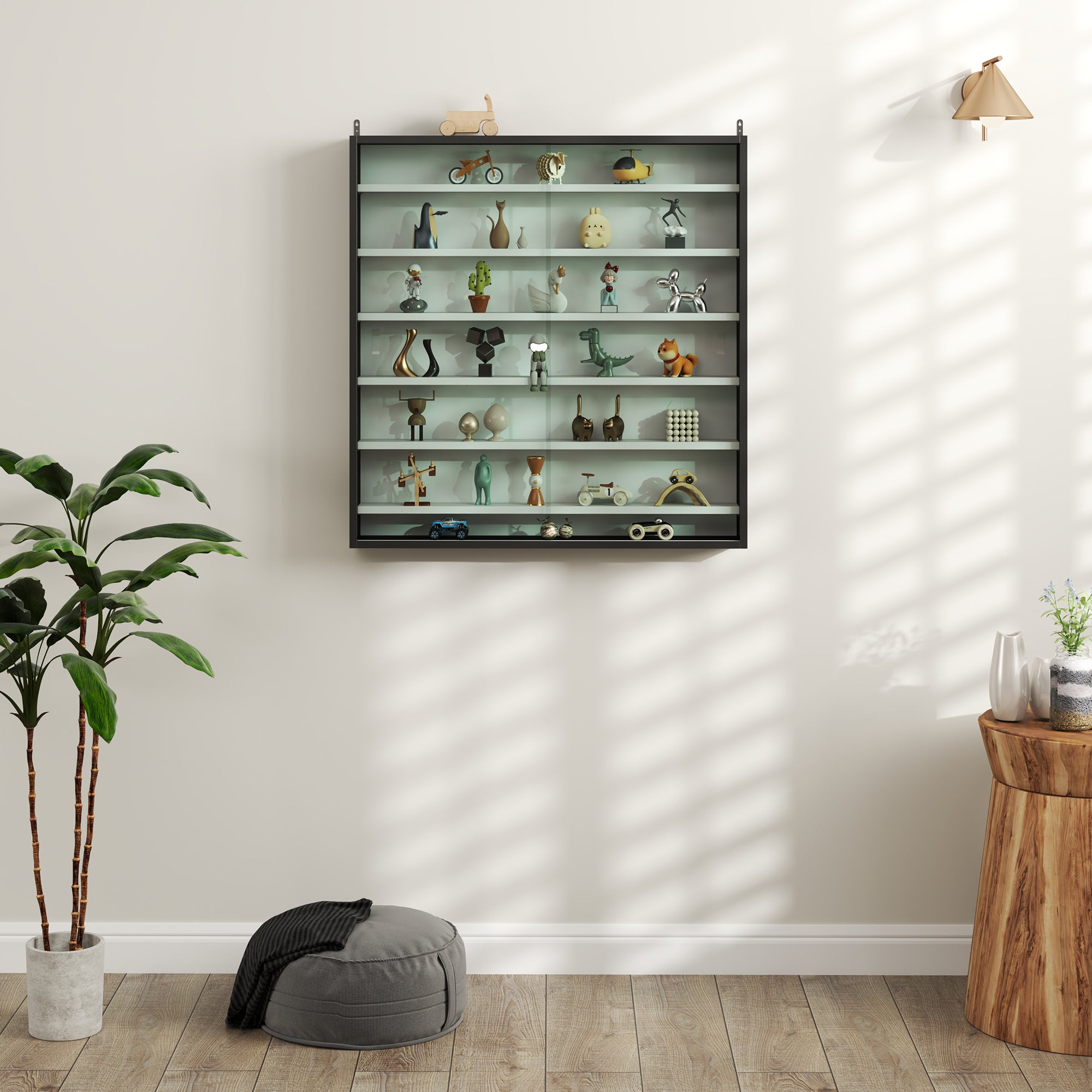 HOMCOM Six Shelf Display Cabinet, with Glass Doors - Black and White