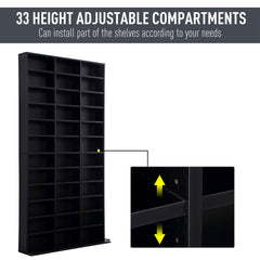 HOMCOM 1116 CD/ 528 DVD Storage Unit, Media Storage Shelf, Wooden Display Unit with Adjustable Shelves, 102 x 195 cm, Black