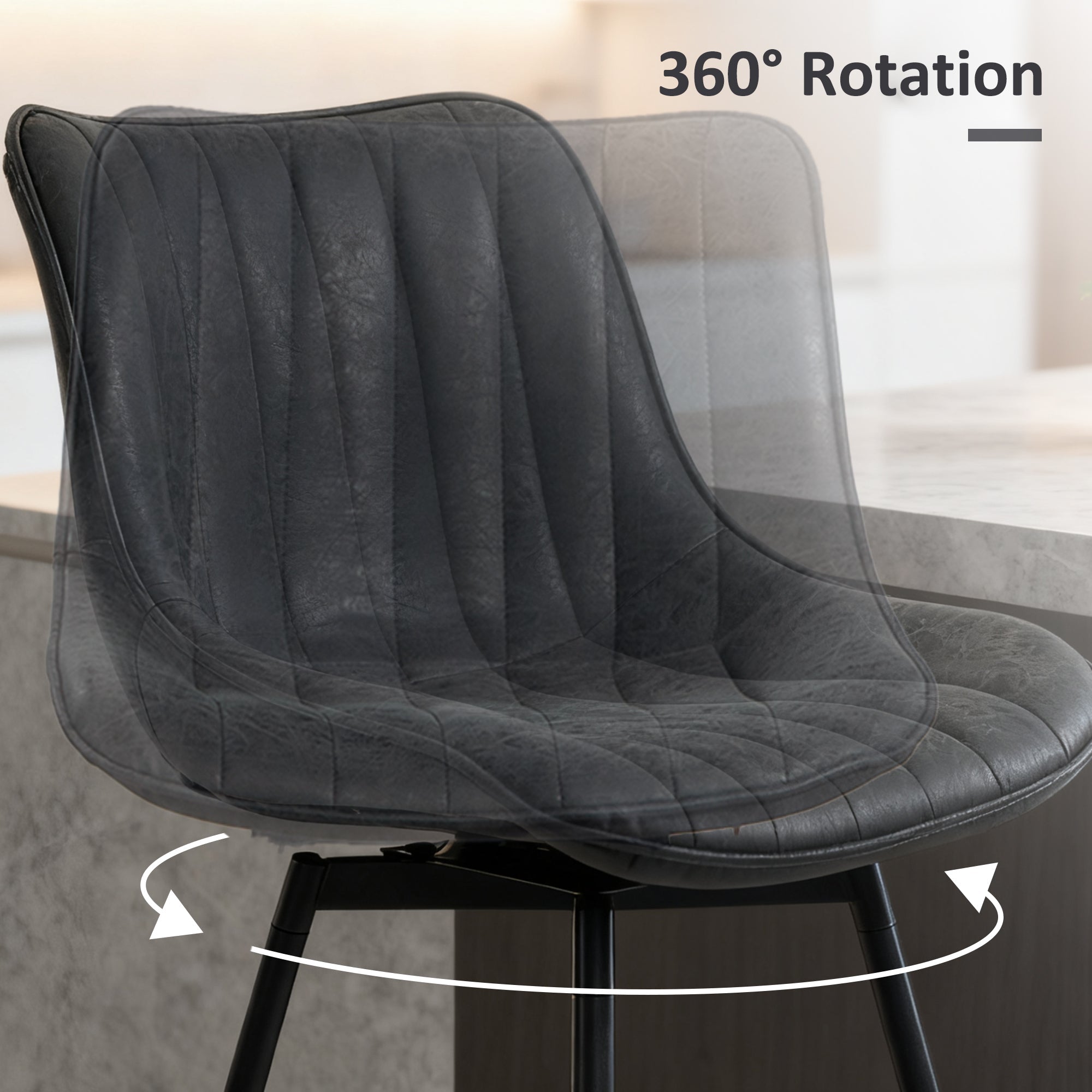HOMCOM Set of 2 PU Leather Swivel Bar Stools - Black