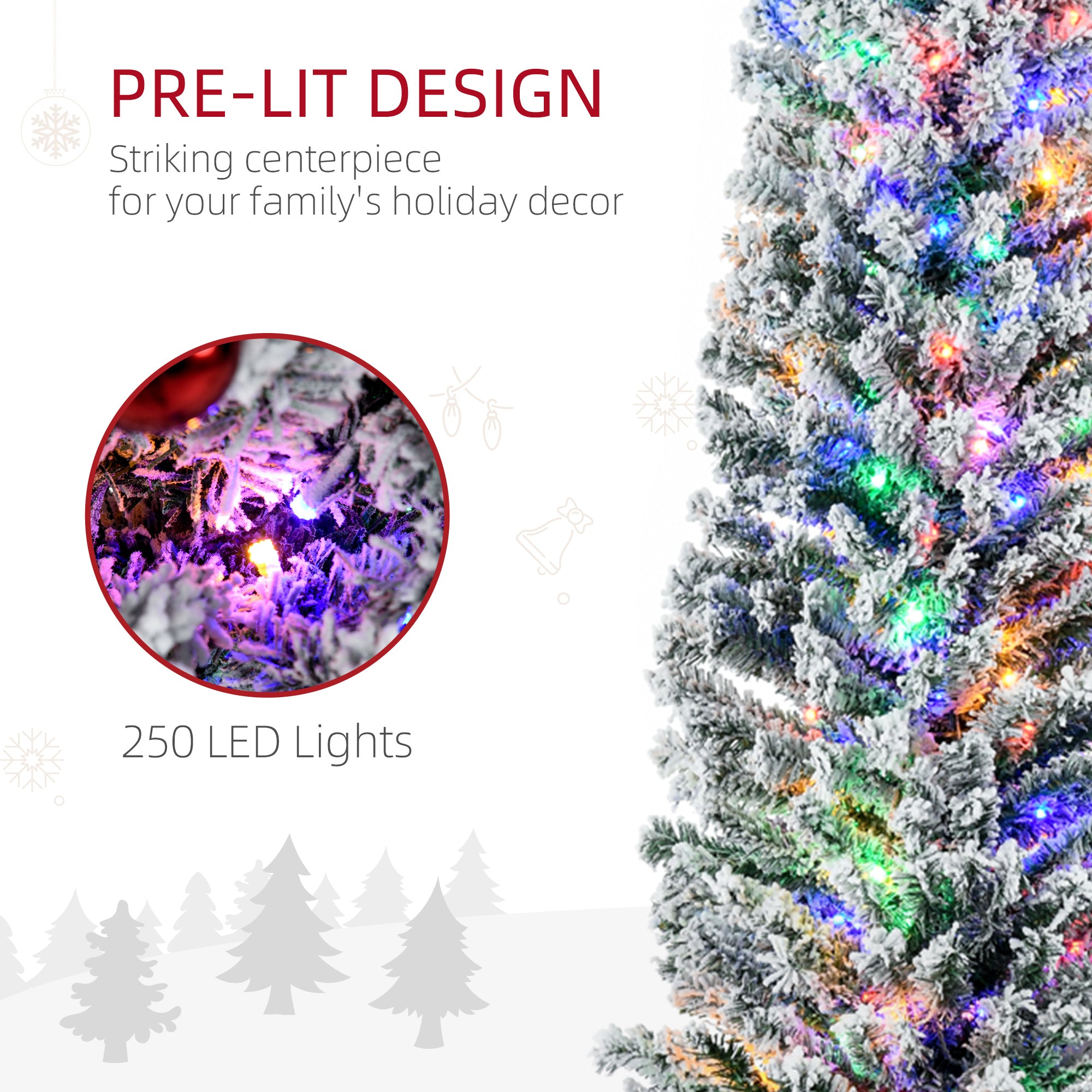 HOMCOM 7.5' Artificial Prelit Christmas Trees Holiday D√É¬©cor with Colourful LED Lights, Flocked Tips, Berry, Pine Cone