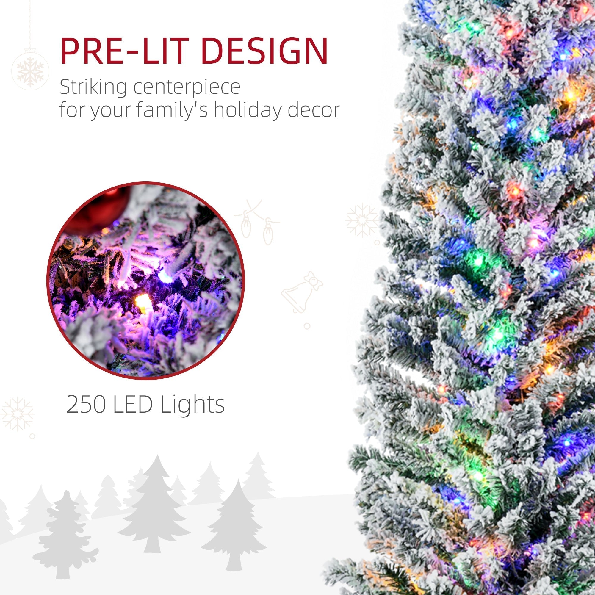 HOMCOM 7.5' Artificial Prelit Christmas Trees Holiday D√É¬©cor with Colourful LED Lights, Flocked Tips, Berry, Pine Cone
