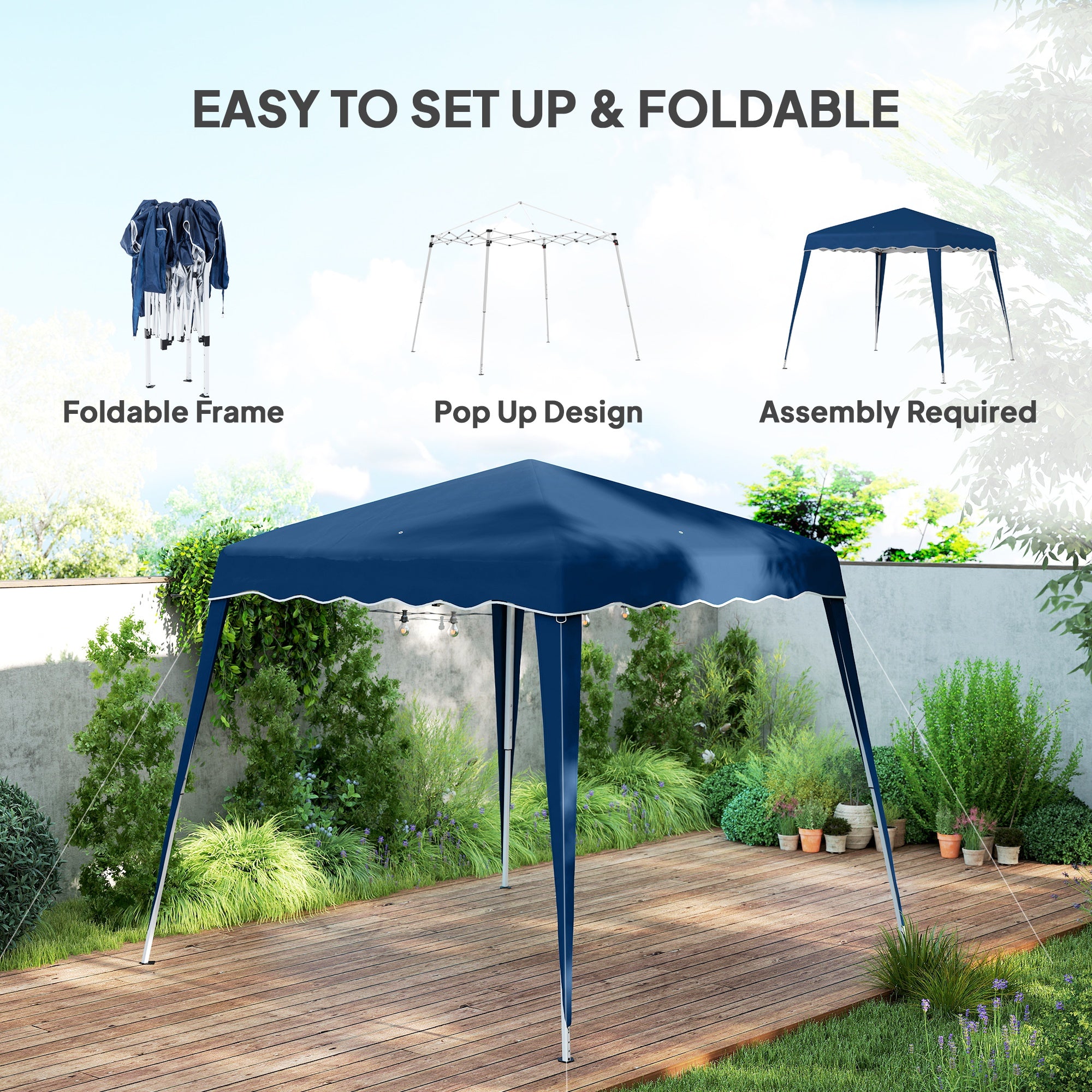Outsunny 3 M x 3 M Base/ 2.5 M x 2.5 M Top Pop Up Gazebo, 2 Person Setup Instant with Carry Bag, Height Adjustable Slant Leg Party Tent Instant Event Shelter for Garden, Patio