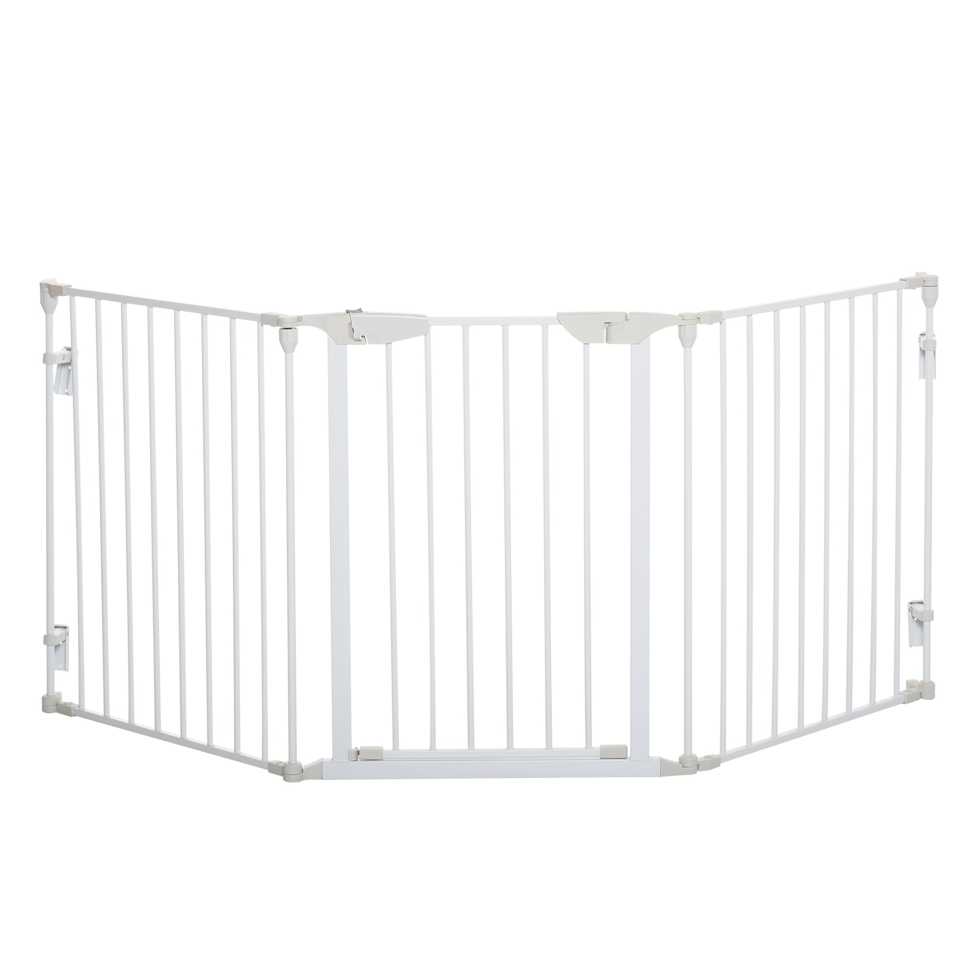 PawHut Pet Safety Gate, 3 Panels Playpen Fireplace, Foldable Metal Fence, Stair Barrier, Room Divider, Fire Guard w/ Automatic Closing Door, White
