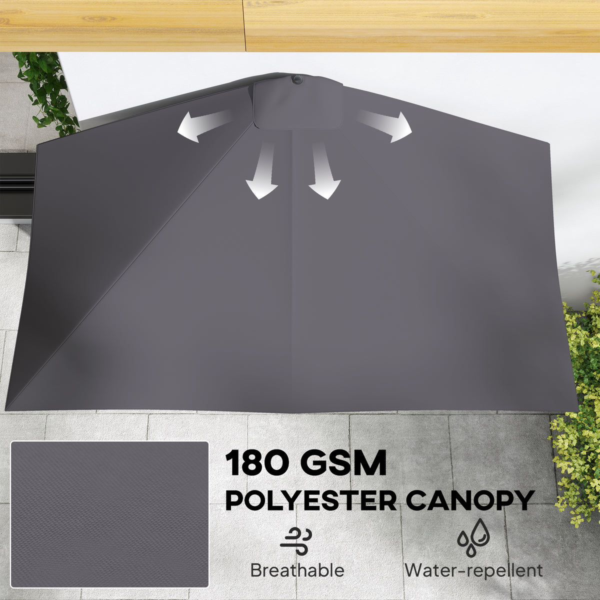 Outsunny Balcony Half Parasol Semi Round Umbrella Patio Crank Handle (2.3 m, Grey)- NO BASE INCLUDED