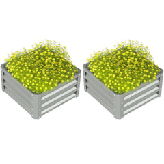 Outsunny Set of Two 60 x 60cm Steel Planter Boxes - Light Grey