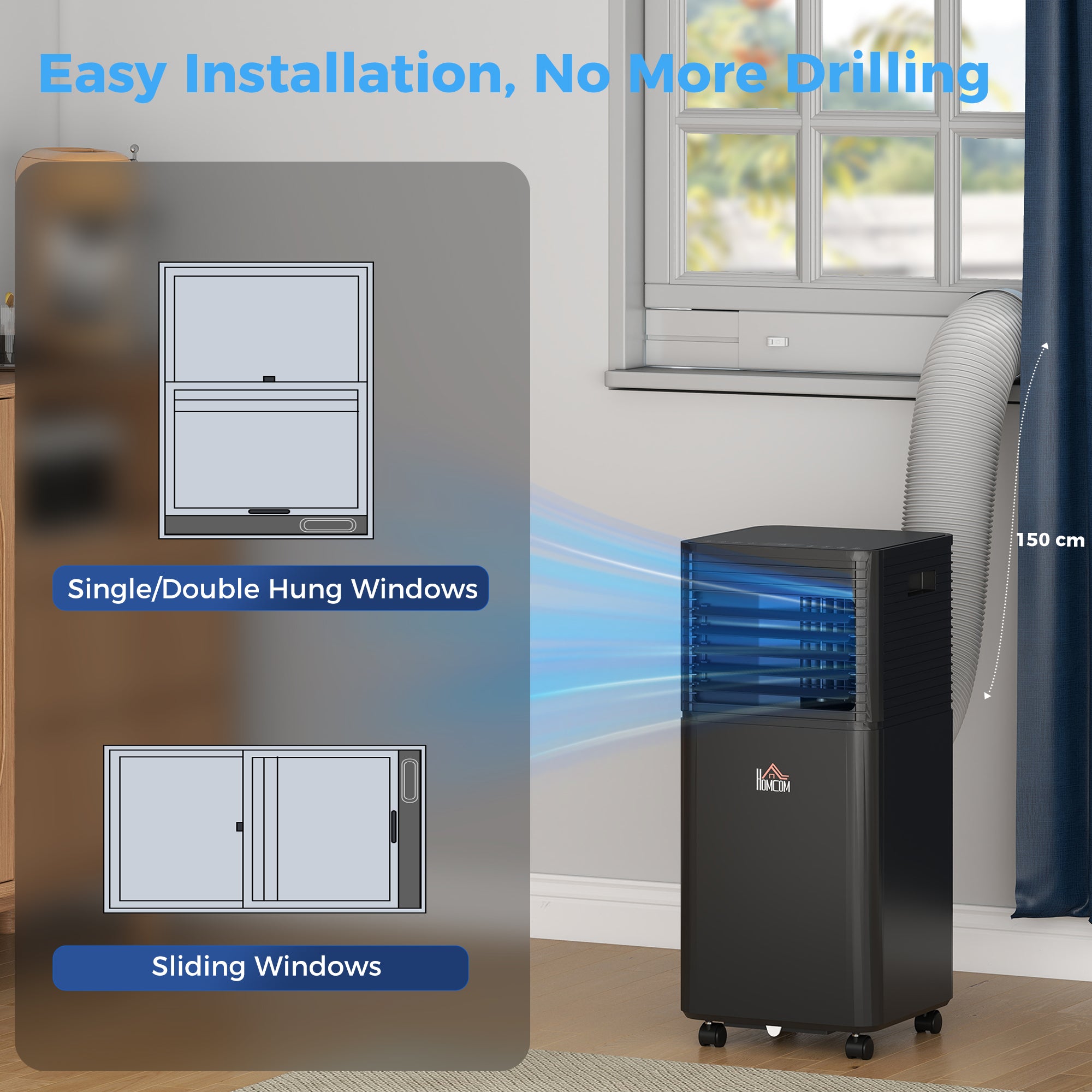 HOMCOM 8000 BTU 4-In-1 Portable Air Conditioner Unit Cooling Dehumidifying Ventilating for Room up to 27m√Ç¬≤, with Fan, Remote, 24H Timer, Window Mount Kit, R290, A Energy Efficiency