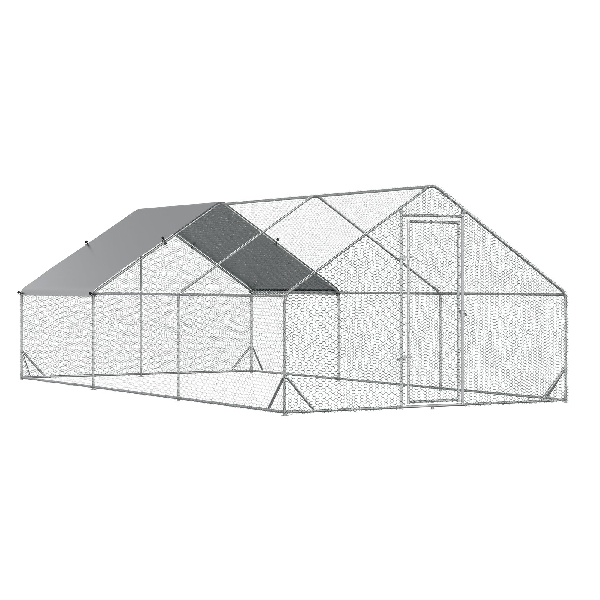 PawHut Large Hen Coop, Galvanised Walk In Chicken Run with Cover, 6 x 3 x 2m, Silver