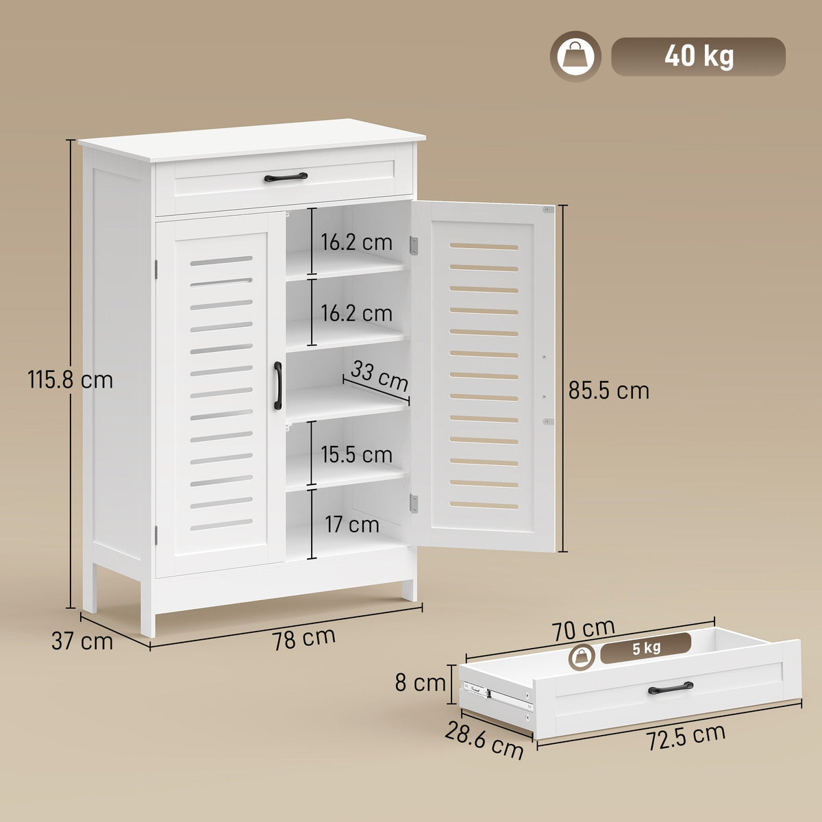 HOMCOM Shoe Cabinet with Louvered Doors, Modern Shoe Storage Cabinet with Drawer and Adjustable Shelves, White