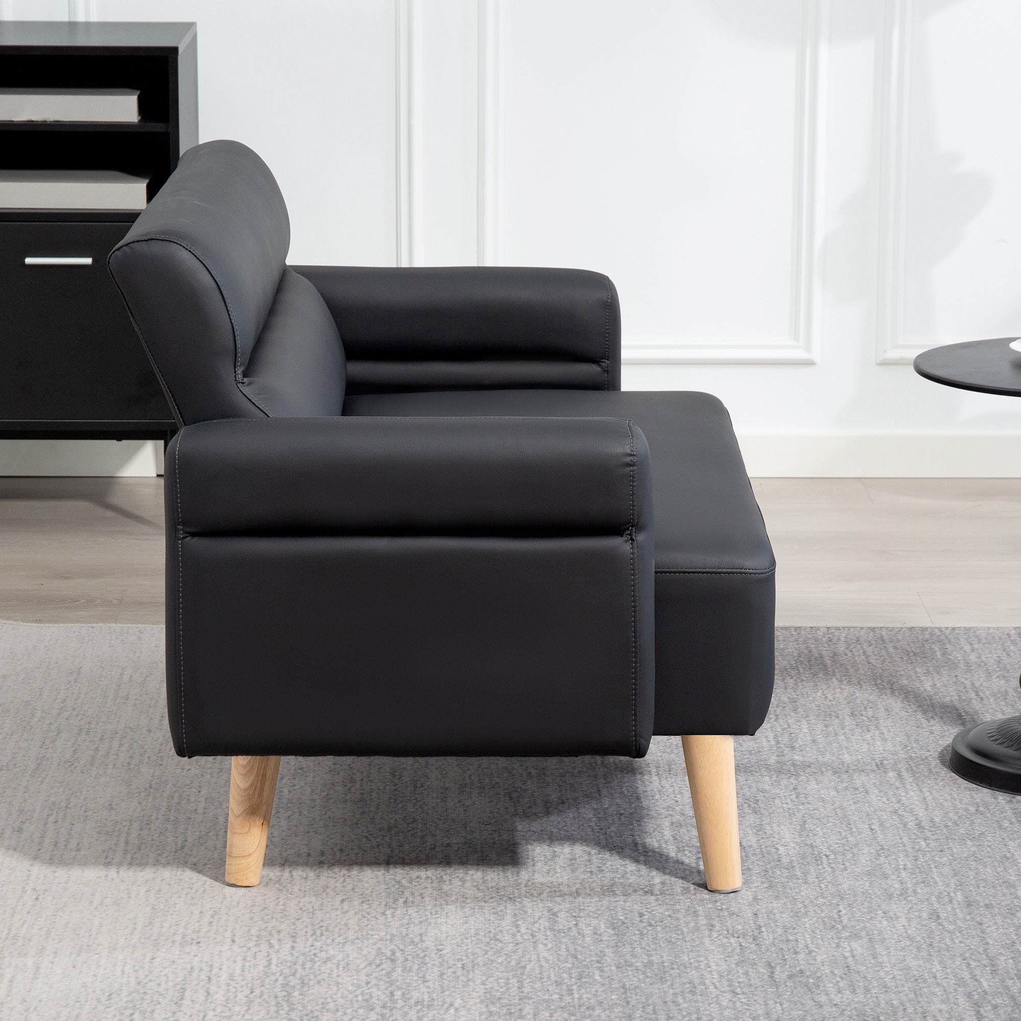 HOMCOM Small Faux Leather 2 Seater Sofa Settee - Black