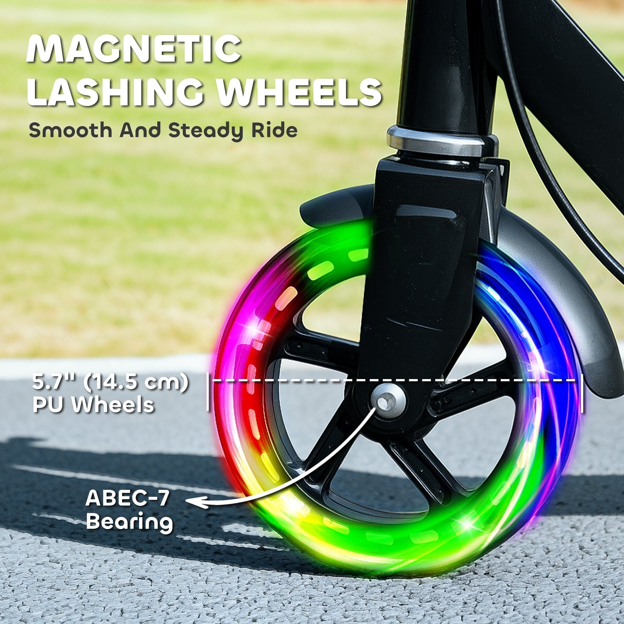 AIYAPLAY Scooter for Kids Aged 3-8 Years, with Adjustable Handle, Two Light Up Wheels, Handbrake, Rear Brake, Black