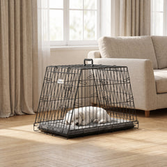 PawHut 30"(76 cm) Car Dog Crate Collapsible Slanted Travel Small Dog Cage with Tray & Handle 76L x 48W x 53H cm