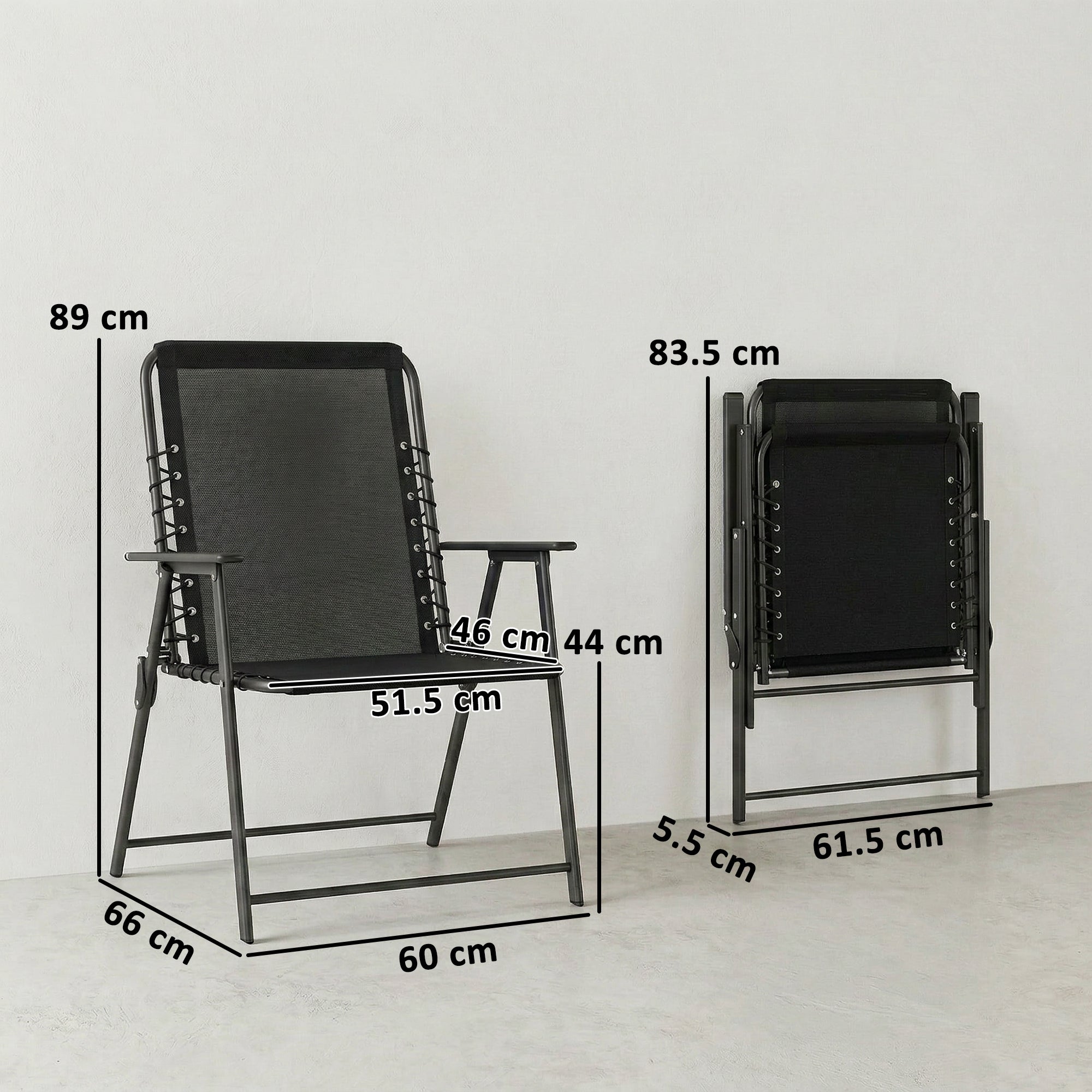 Outsunny Folding Garden Chairs Set of 4, Outdoor Dining Chairs with Wide Texteline Seat, High Back and Armrests, Black