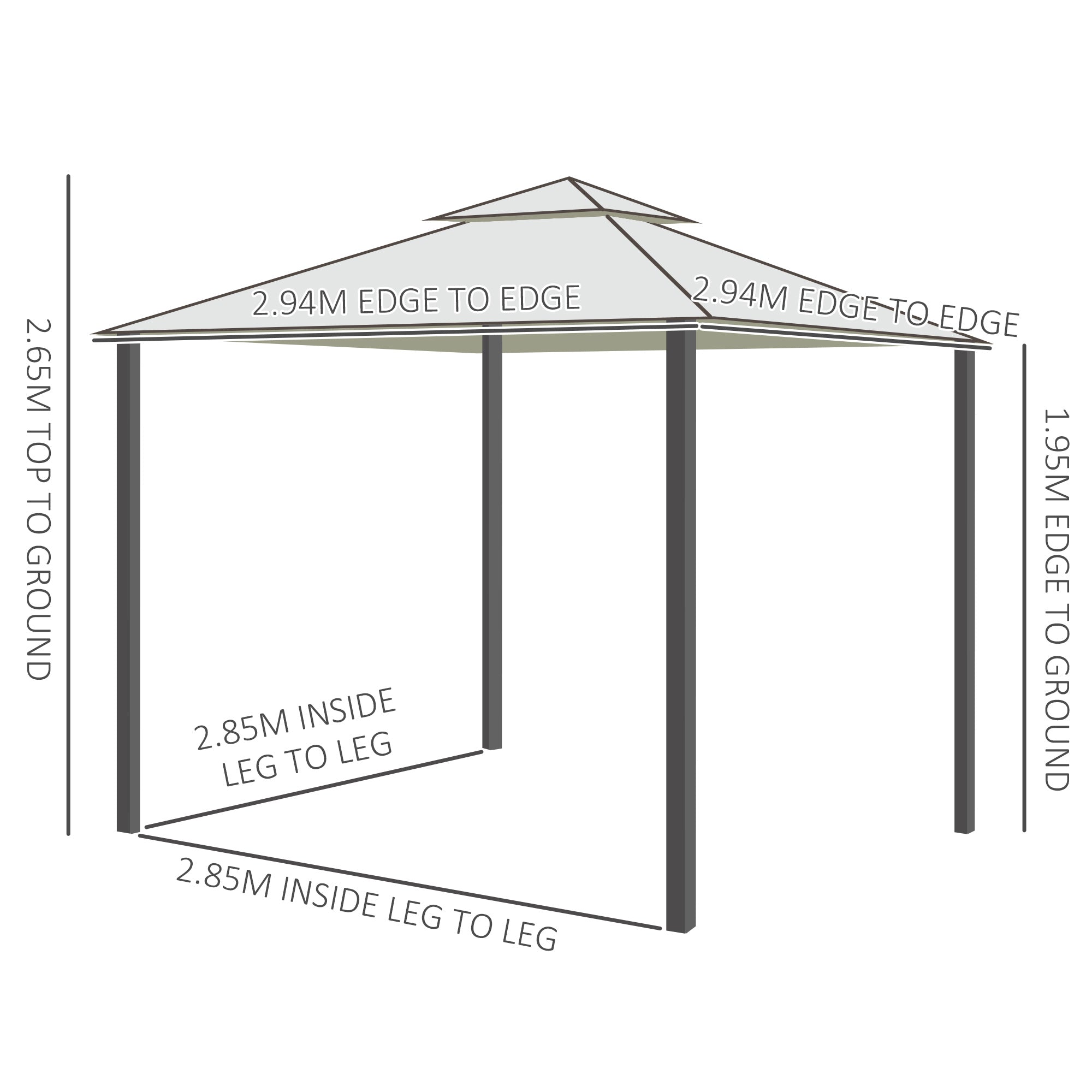 Outsunny 3 x 3 m Metal Gazebo, Garden Pavillion, Double√Ç Roof Outdoor Canopy Shelter with Mesh Sidewalls, Cream White