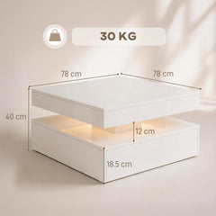 HOMCOM LED Coffee Table with Storage, 2-Tier Modern Centre Table with Open Shelf and Remote for Living Room, High Gloss White