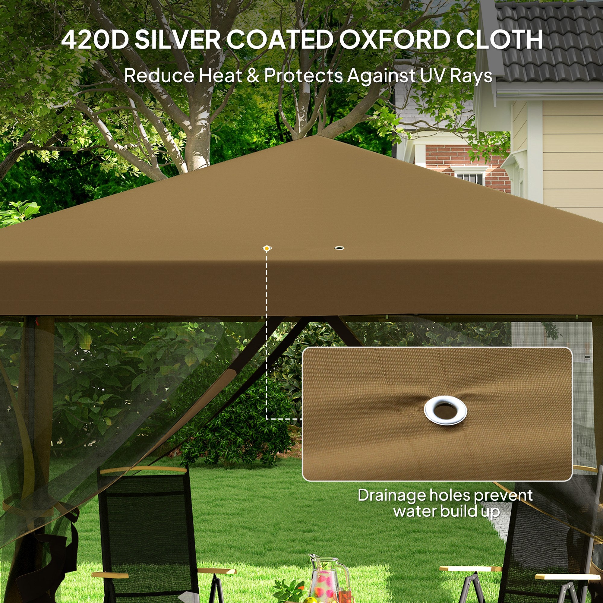 Outsunny 3 x 3√Ç m Pop Up Gazebo, 420D Garden Tent Canopy with Removable Mesh Sidewall Netting, Carry Bag for Garden Patio Outdoor, Khaki