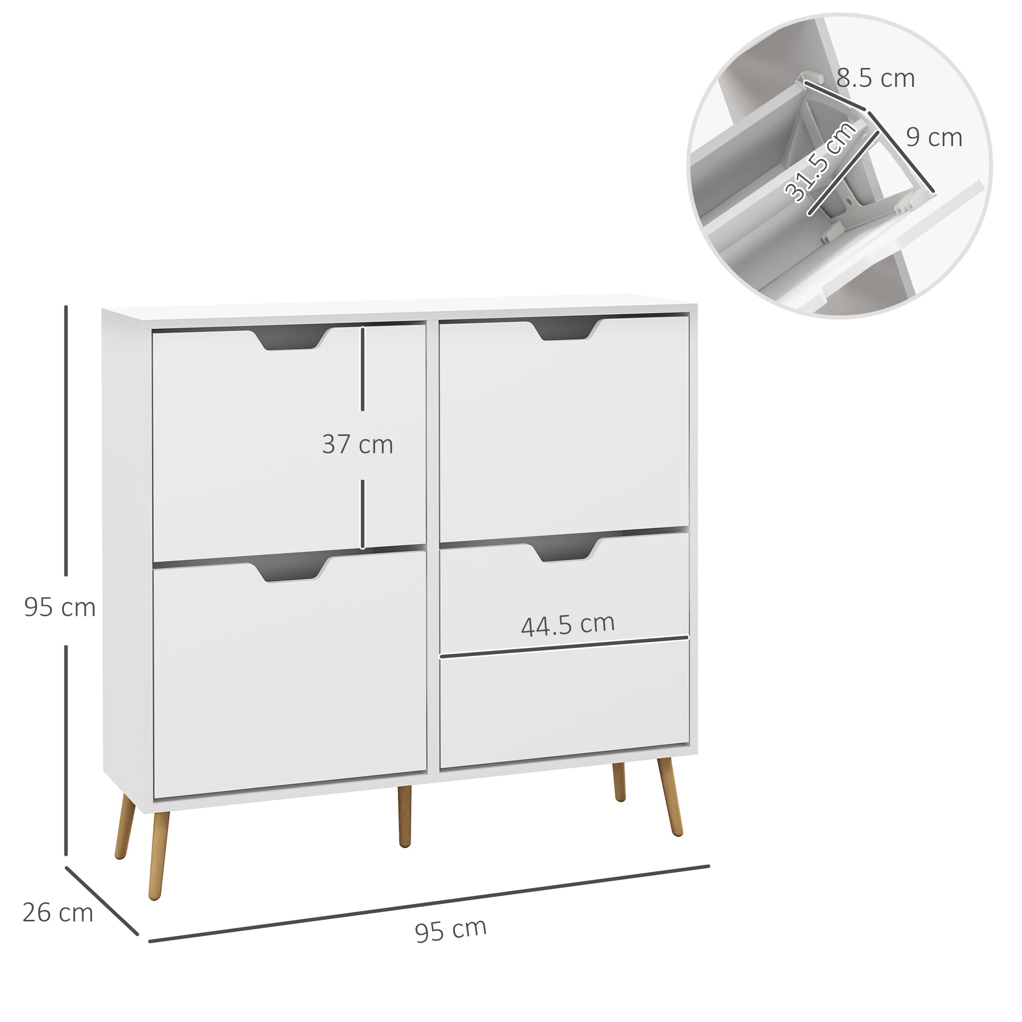 HOMCOM Shoe Storage Cabinet, 4 Flip Drawers, Shoe Organizer for 8-16 Pairs of Shoes, White