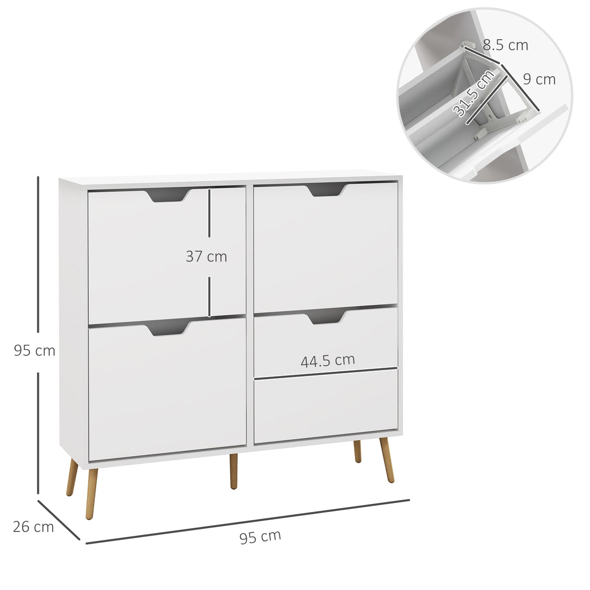 HOMCOM Shoe Storage Cabinet, 4 Flip Drawers, Shoe Organizer for 8-16 Pairs of Shoes, White