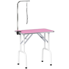 PawHut 32" Foldable Dog Grooming Table Pet Drying Beauty Table Adjustable Fixed Arm Rubber Top, Pink