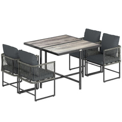 Outsunny 4-Seater Garden Dining Set, Rattan Outdoor Furniture with Space-Saving Chairs and Thick Cushions for Patio Balcony Black