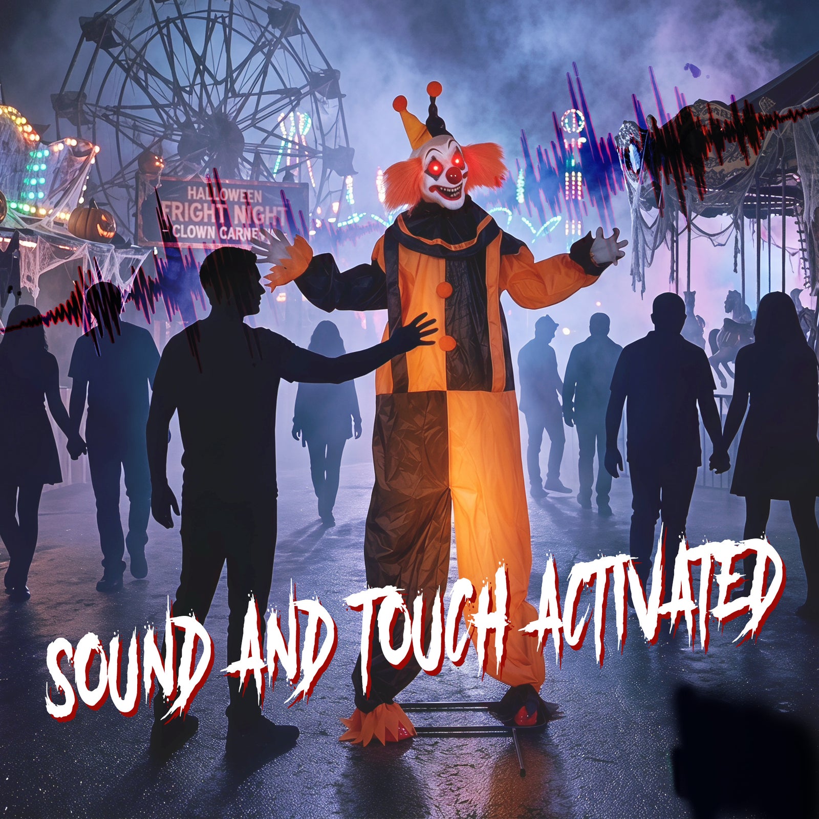 HOMCOM 190cm Life Size Animated Clown Halloween Decoration, Scary Halloween Animatronics Decor with Sound Touch Activated