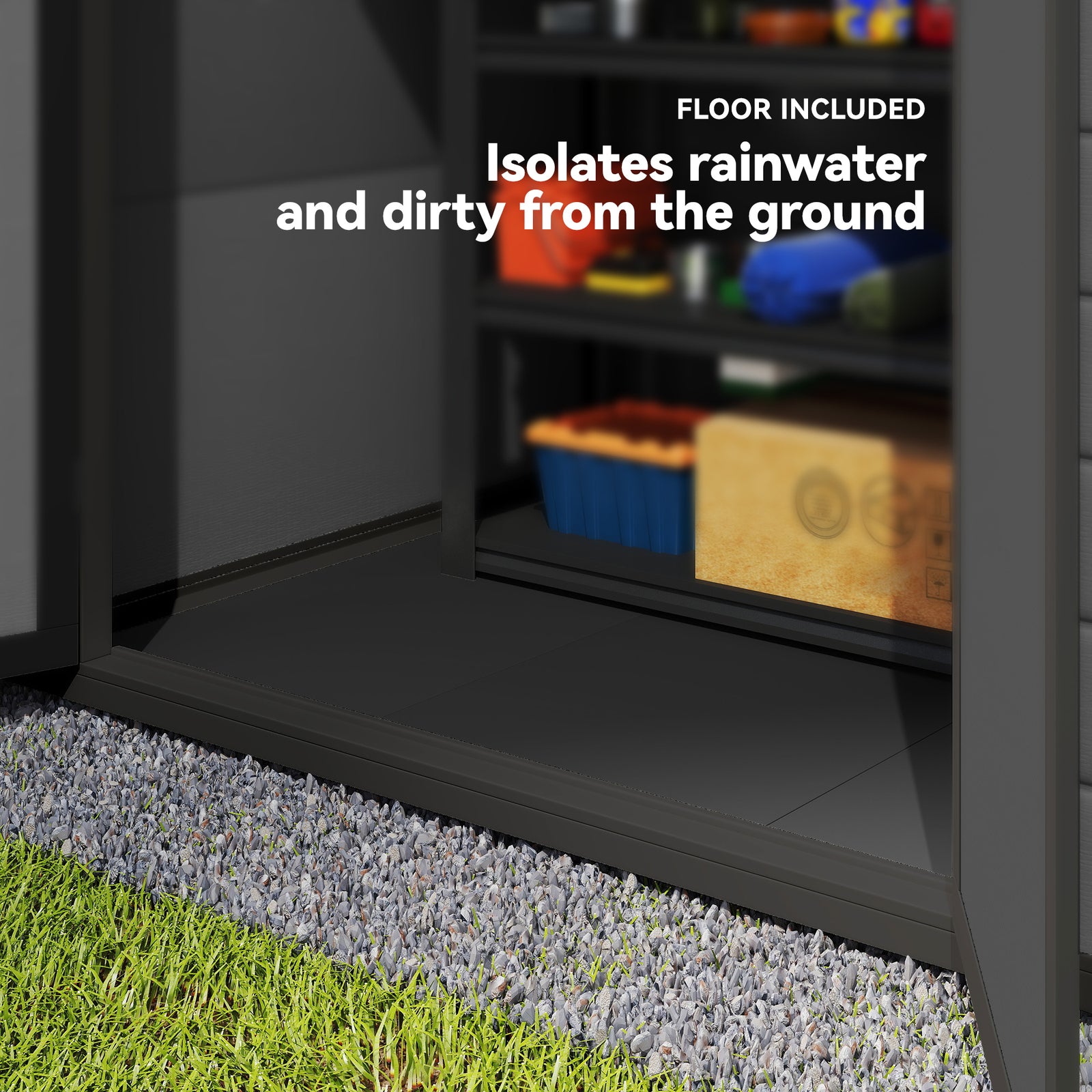 Outsunny 6'x4.5' Garden Storage Shed, Lockable Garden Shed with Double Doors, Window, Vent and Plastic Roof, Dark Grey