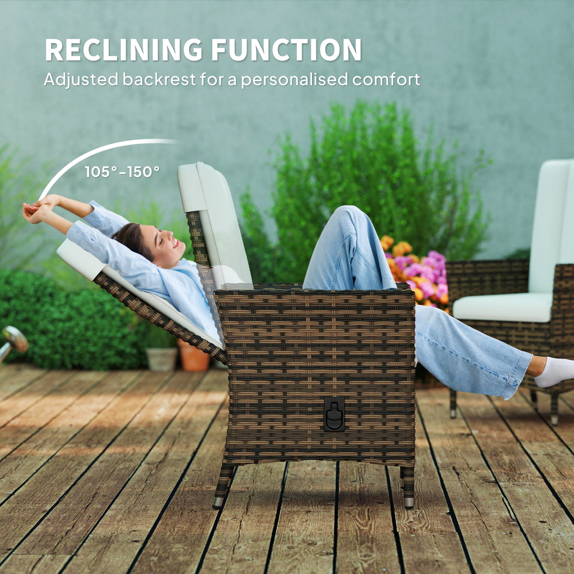 Outsunny 105√Ç¬∞-150√Ç¬∞ Reclining Rattan Chair - Cream