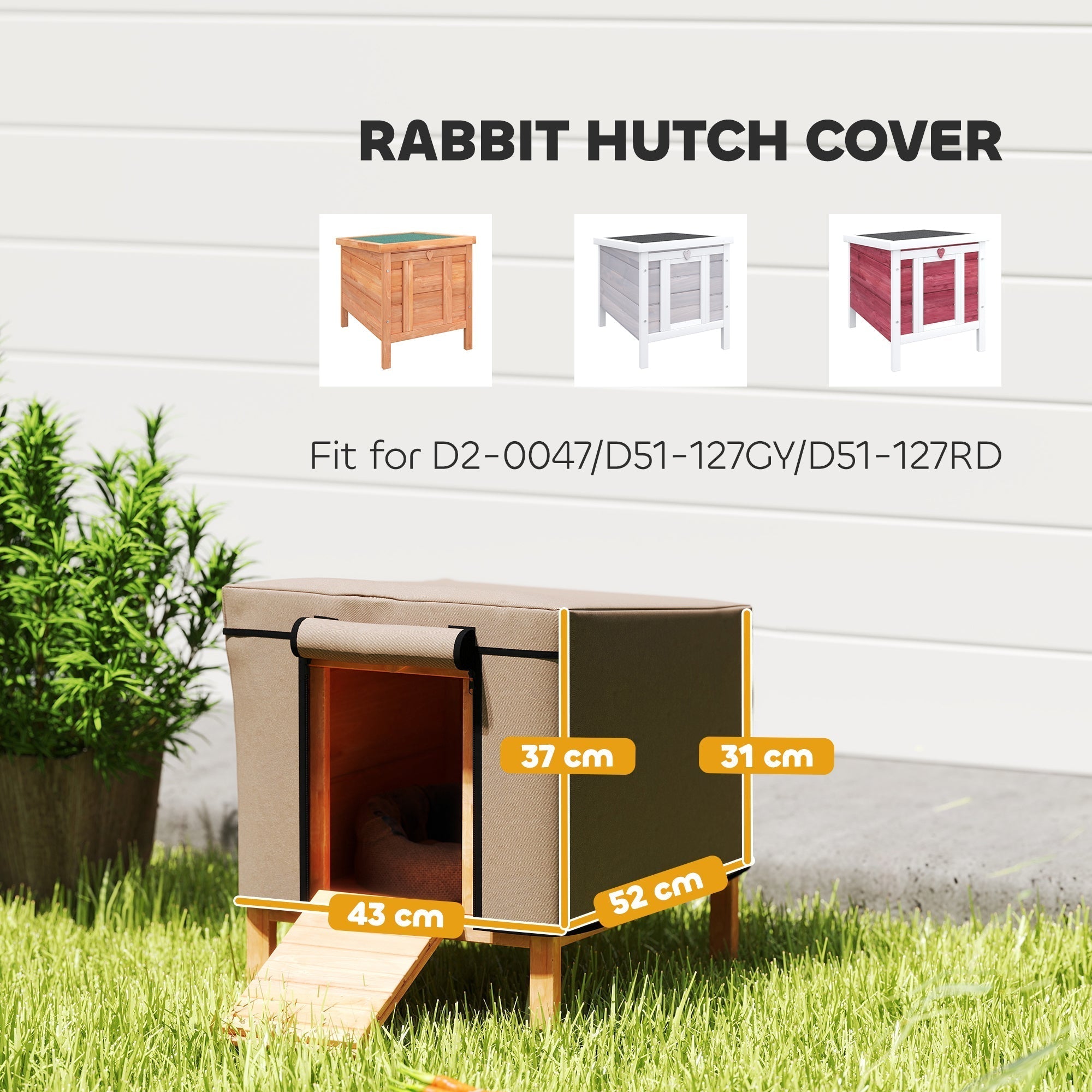 PawHut Water-Resistant Rabbit Hutch Cover for X-D2-0047 and Similar Models, 43 x 52 x 37cm, Brown
