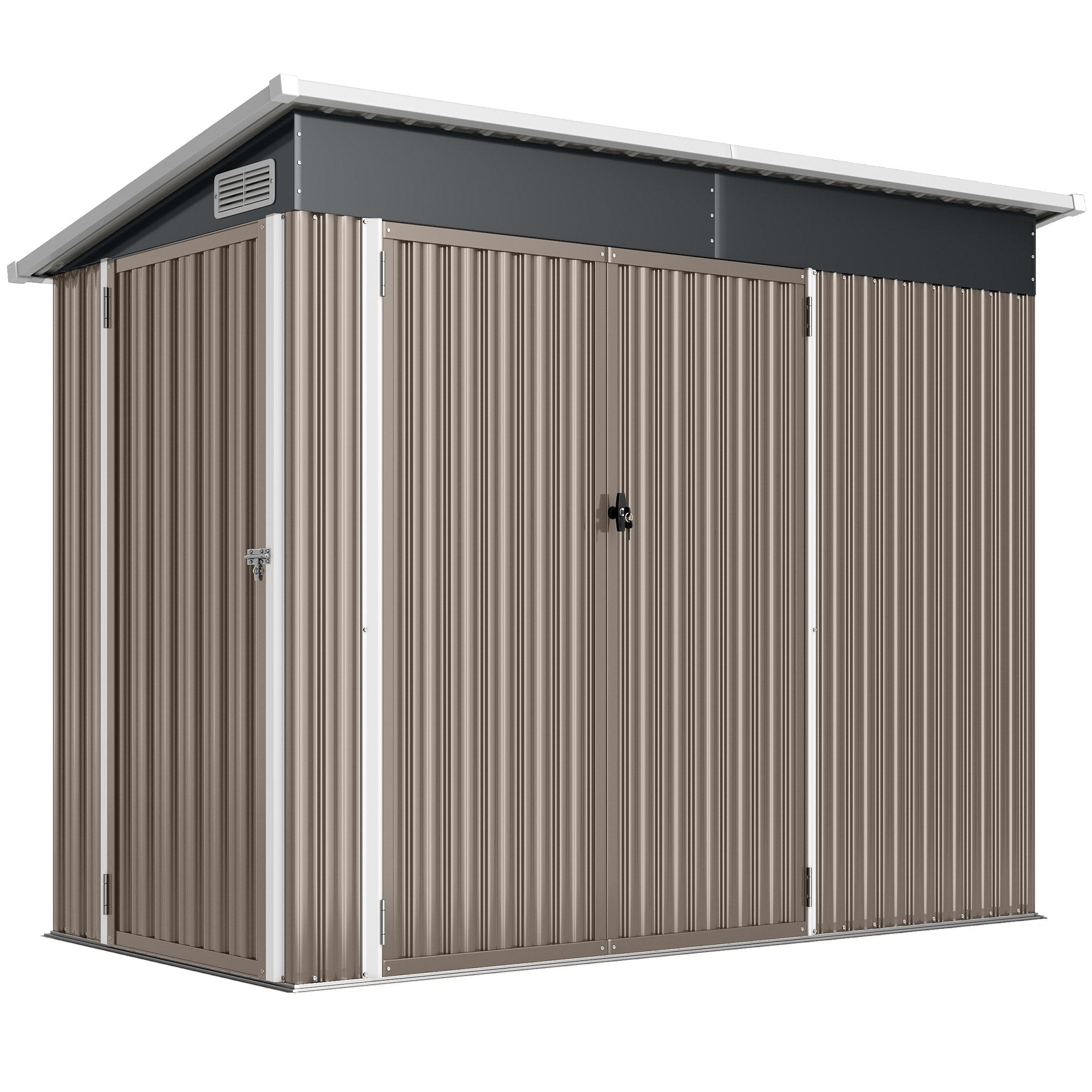 Outsunny 7.5 x 4.3ft Metal Garden Storage Shed, Waterproof Outdoor Shed with Triple Lockable Door, Gloves, Vents, Light Grey