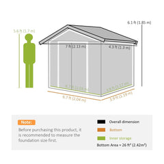 Outsunny 7 x 4ft Metal Garden Storage Shed with Vents, Floor Foundation Kit and Lockable Double Doors, Light Brown