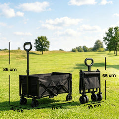 Outsunny 60L Foldable Festival Trolley on Wheels, Collapsible Wagon Cart with Drop-Down Tailgate, Adjustable Handle, Black