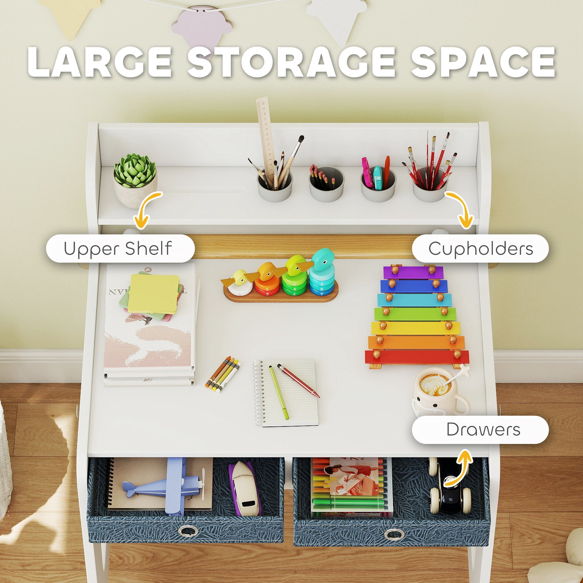 AIYAPLAY Art Table and Chair Set for children, Kids Art Desk and Chair Set with Storage Shelf and Drawers