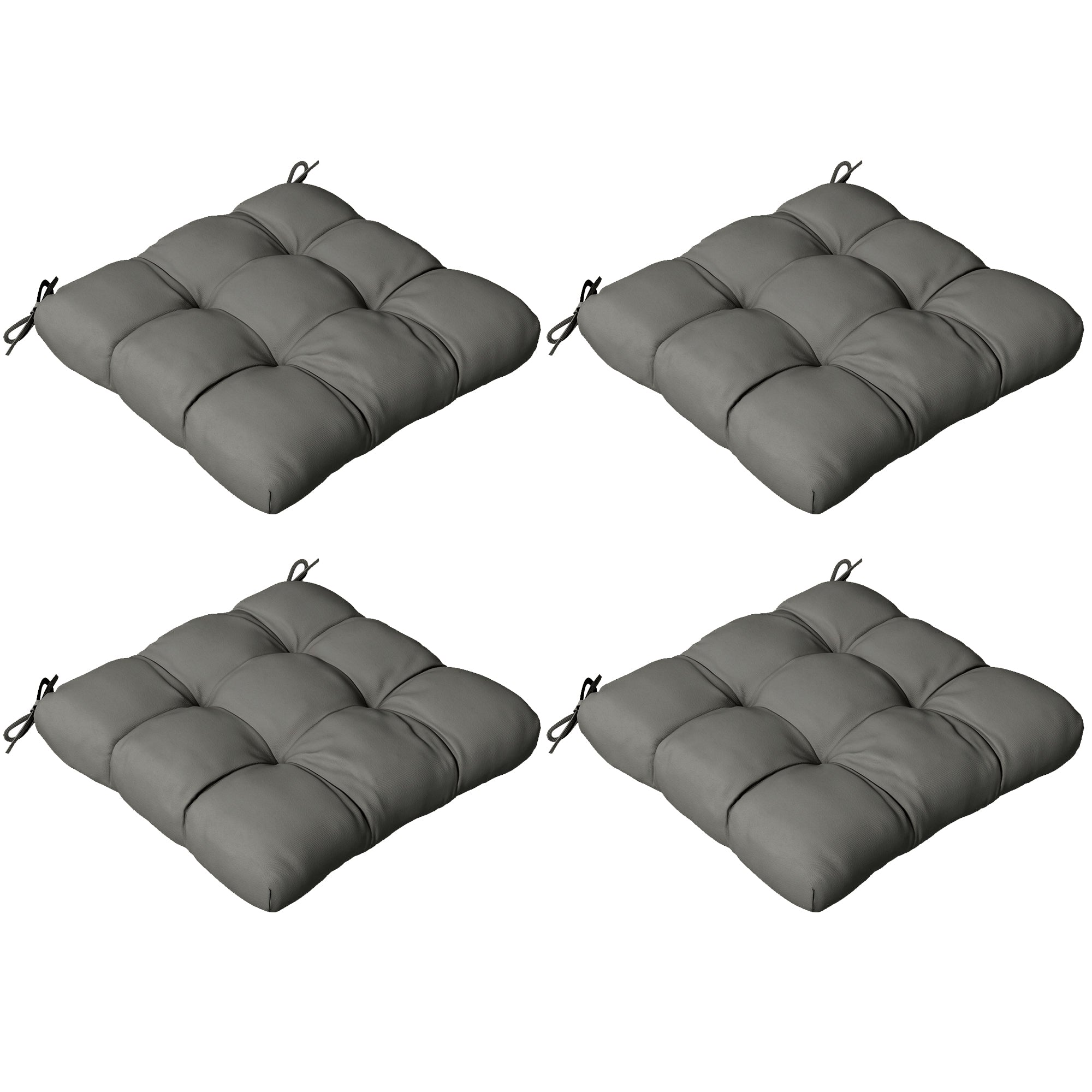 Outsunny 4-Piece Seat Cushion Pillows Replacement, Patio Chair Cushions Set with Ties for Indoor Outdoor, Charcoal Grey