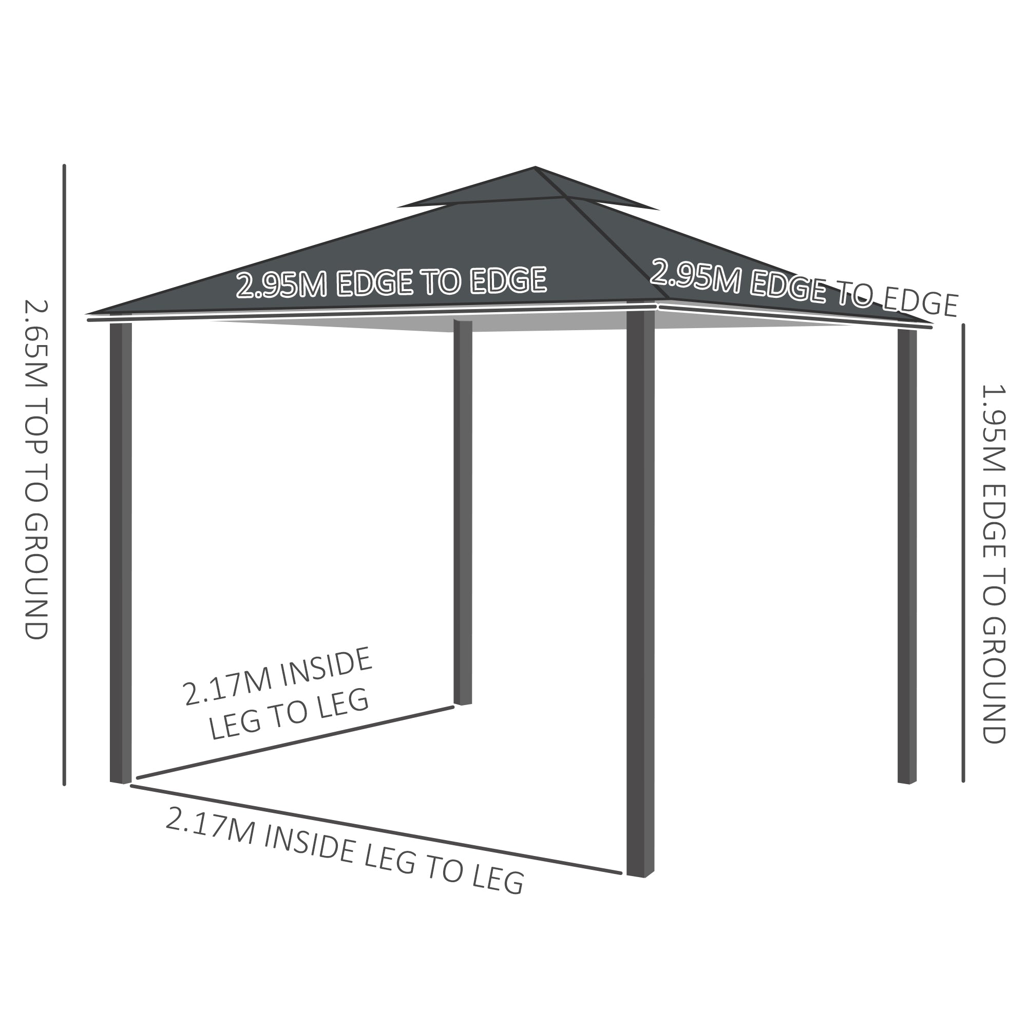 Outsunny 3 x 3 m Garden Gazebo Double√Ç Roof Marquee Patio Wedding Party Tent Canopy Shelter with Sidewalls, (Dark Grey)