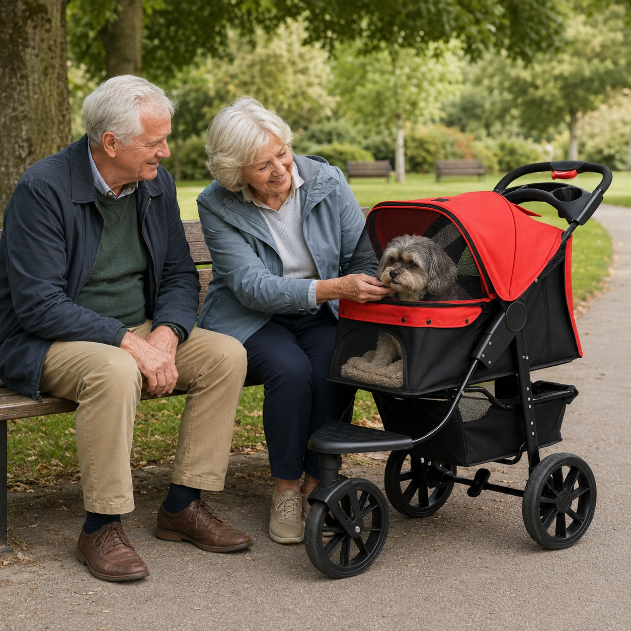 PawHut Dog Stroller Foldable Pet Pram for Small Miniature Breeds, Cats, 3 Wheels Dog Pushchair with Brake, Cupholder, Red
