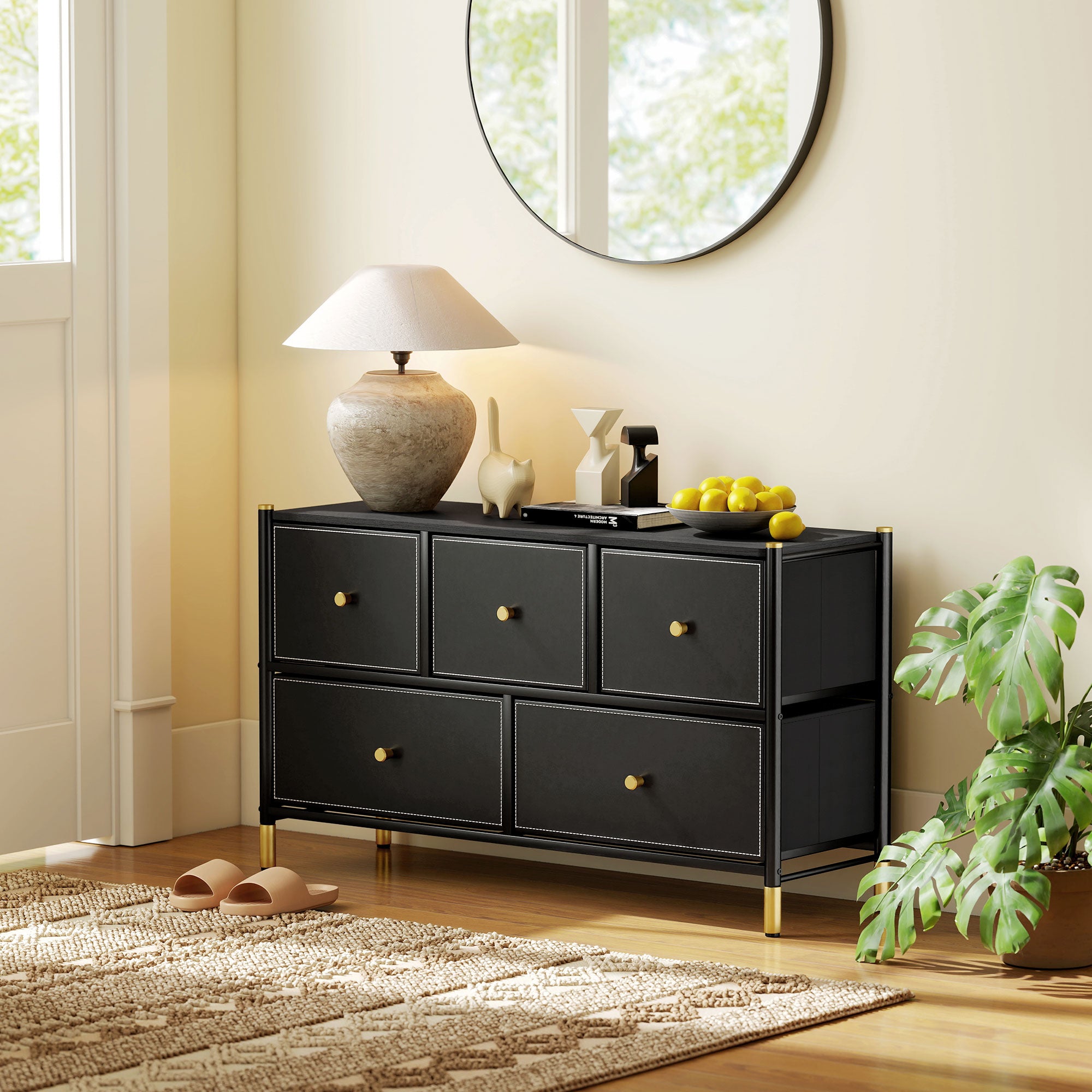 HOMCOM Faux Leather Front Chest of Drawers - Black