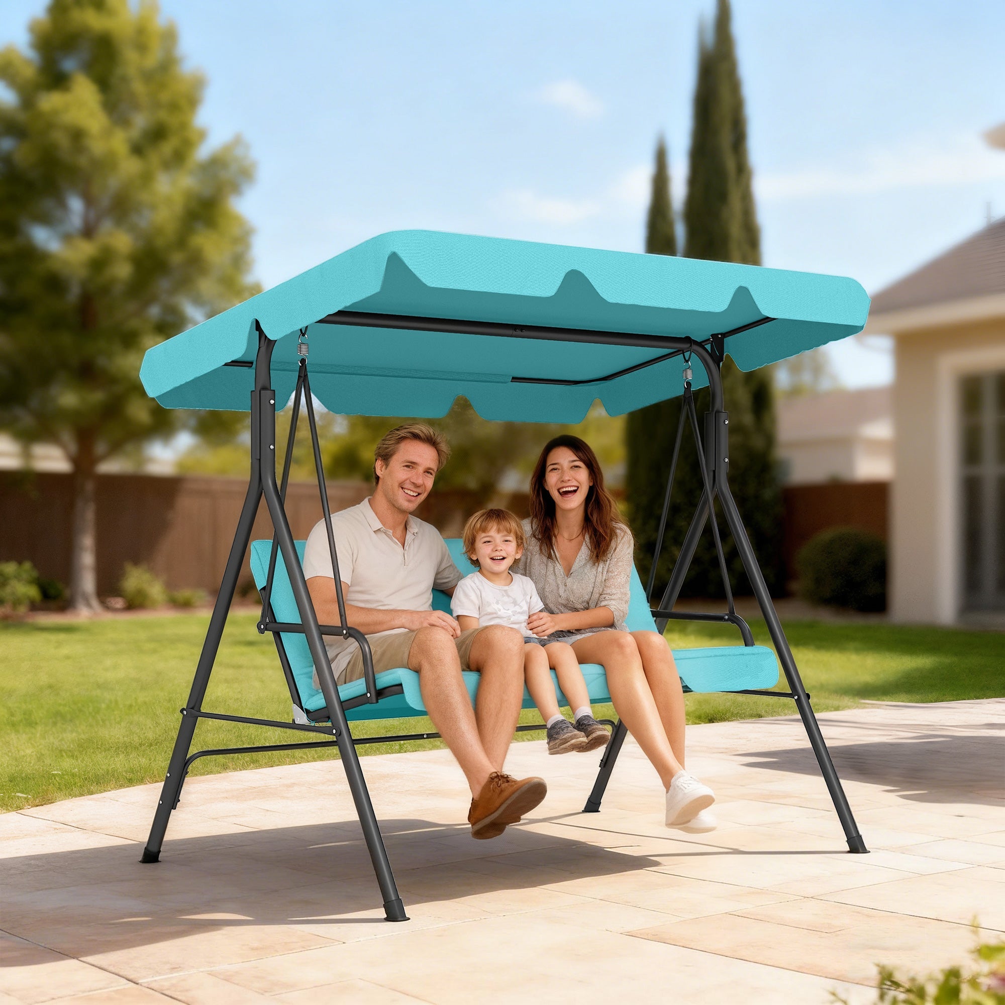 Outsunny Three-Seater Garden Swing Chair, with Adjustable Canopy - Blue