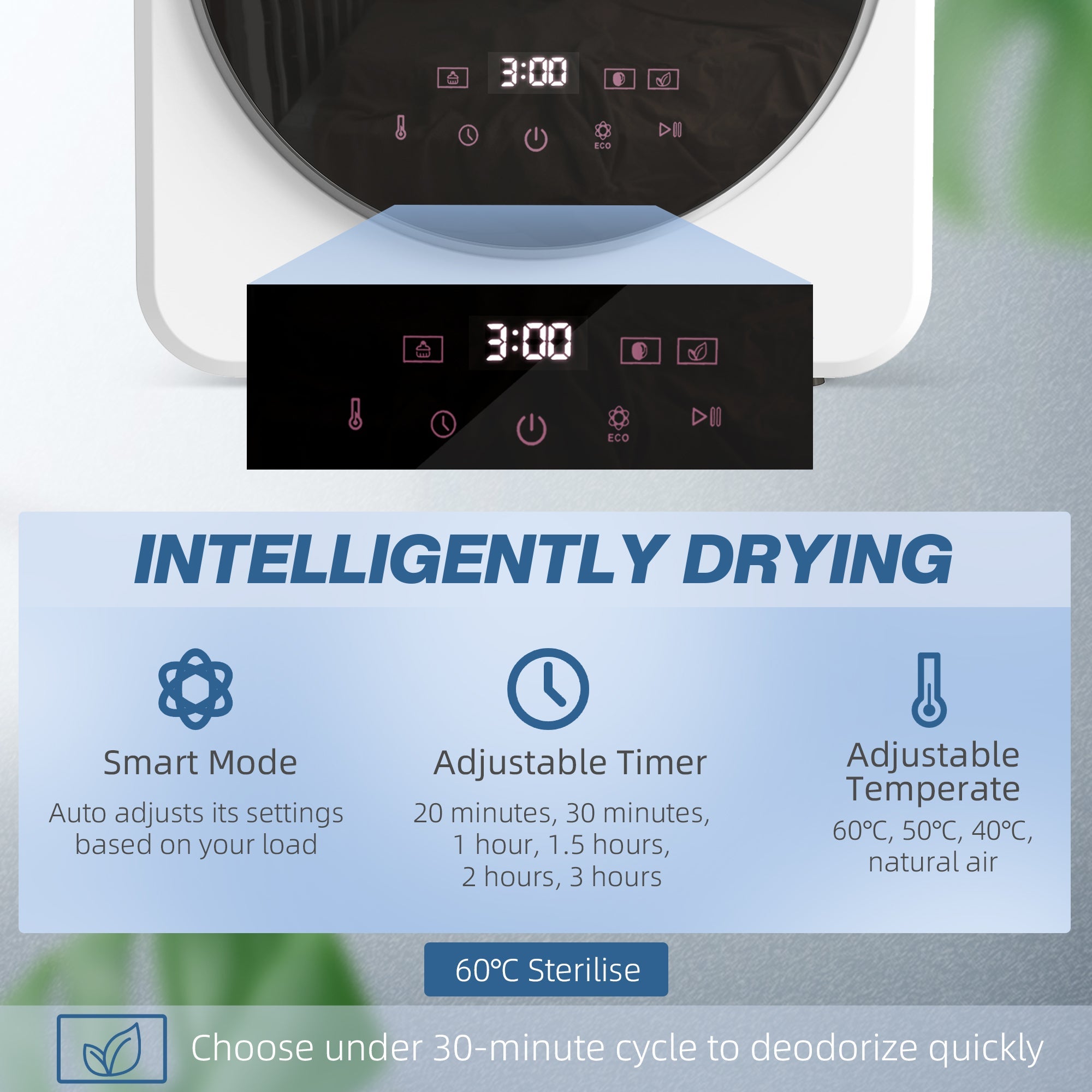 HOMCOM 4kg Vented Tumble Dryer, 800W Compact Freestanding Front Tumble Dryer with Stainless Steel Tub and Customisable Timer, Wall-Mounted Portable Small Clothes Drying Machine, White