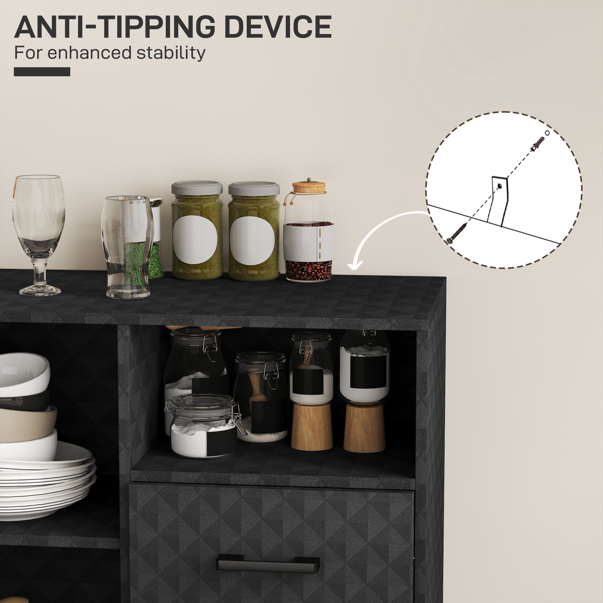 HOMCOM Sideboard with Adjustable Shelf, Freestanding Sideboard Storage Cabinet with Open Compartment and 2 Drawers, Black