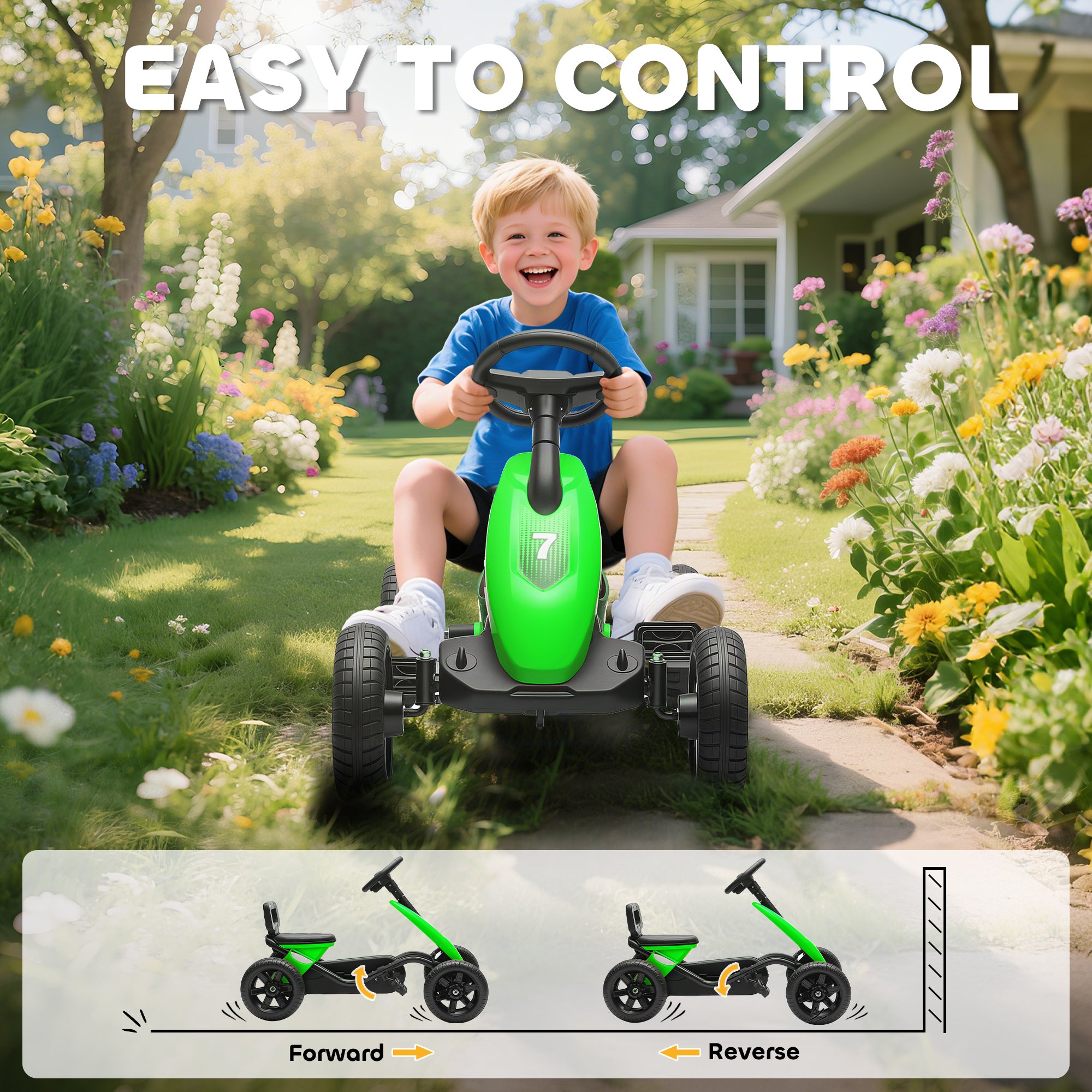 AIYAPLAY Pedal Go Kart for Kids 2-5 Years, with Silent EVA Wheels, Metal Frame, Green