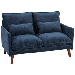 HOMCOM 2 Seater Sofa, Loveseat Sofa with Spring Cushions, Wide and Deep Seat, Wood Legs, Blue