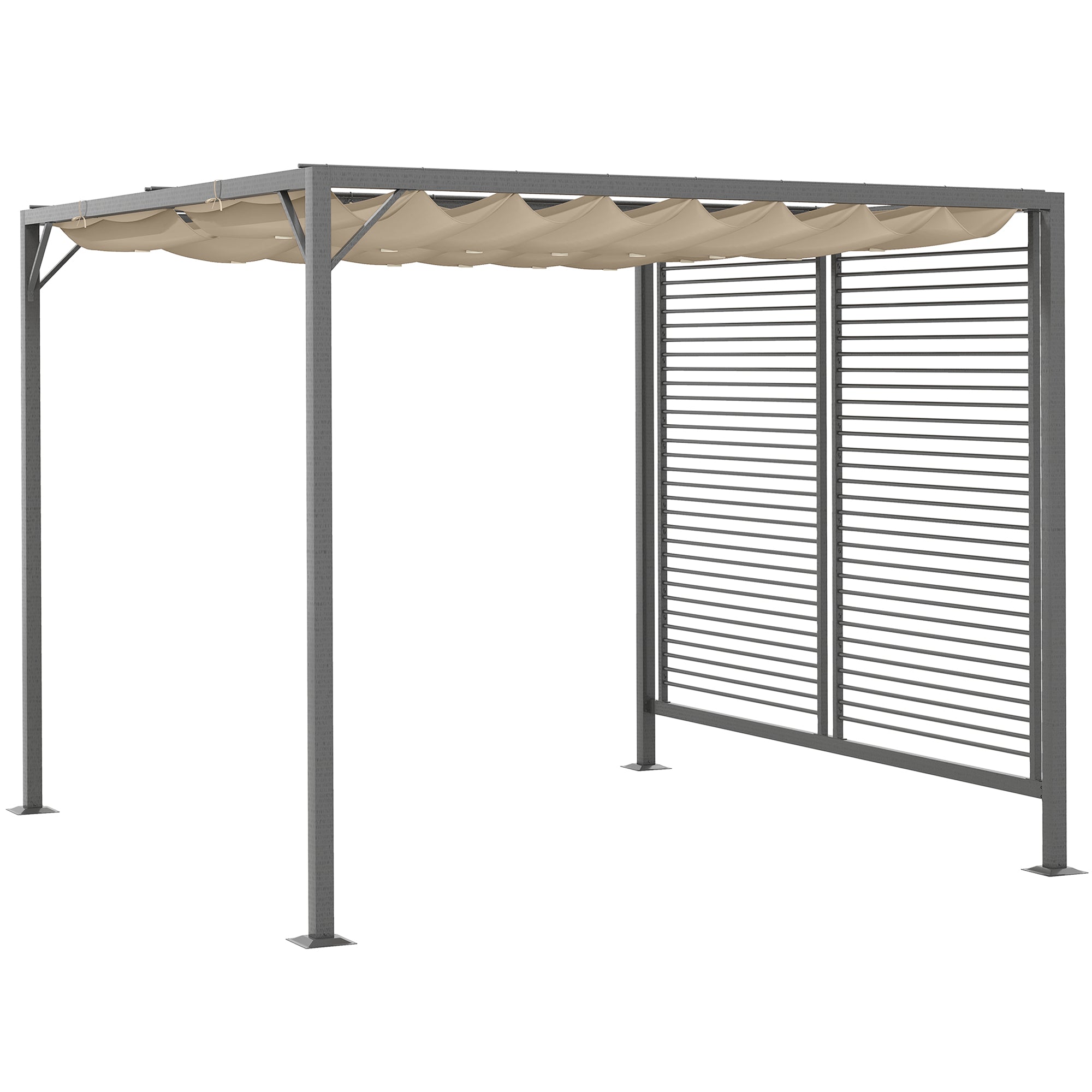 Outsunny 3 x 2.8m Metal Pergola, with Retractable Fabric Roof - Beige