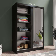 Black Full Mirrored Sliding Door Wardrobe 150cm – ALDRIDGE
